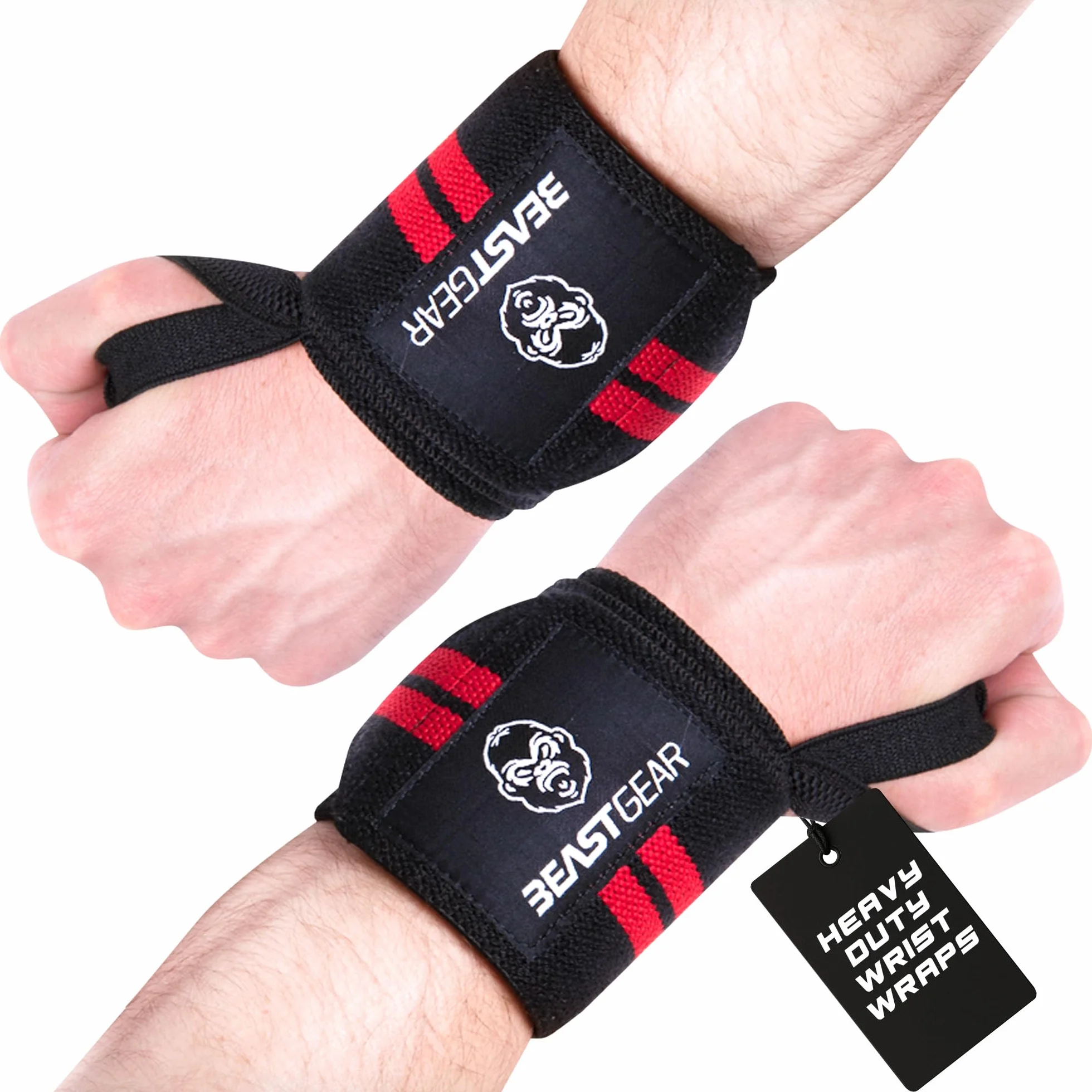 Beast Gear Profesjonalne owijki podtrzymujące nadgarstek do podnoszenia ciężarów, pętla na kciuk i jeden rozmiar dla wszystkich, paski do ćwiczeń na siłowni fitness treningu