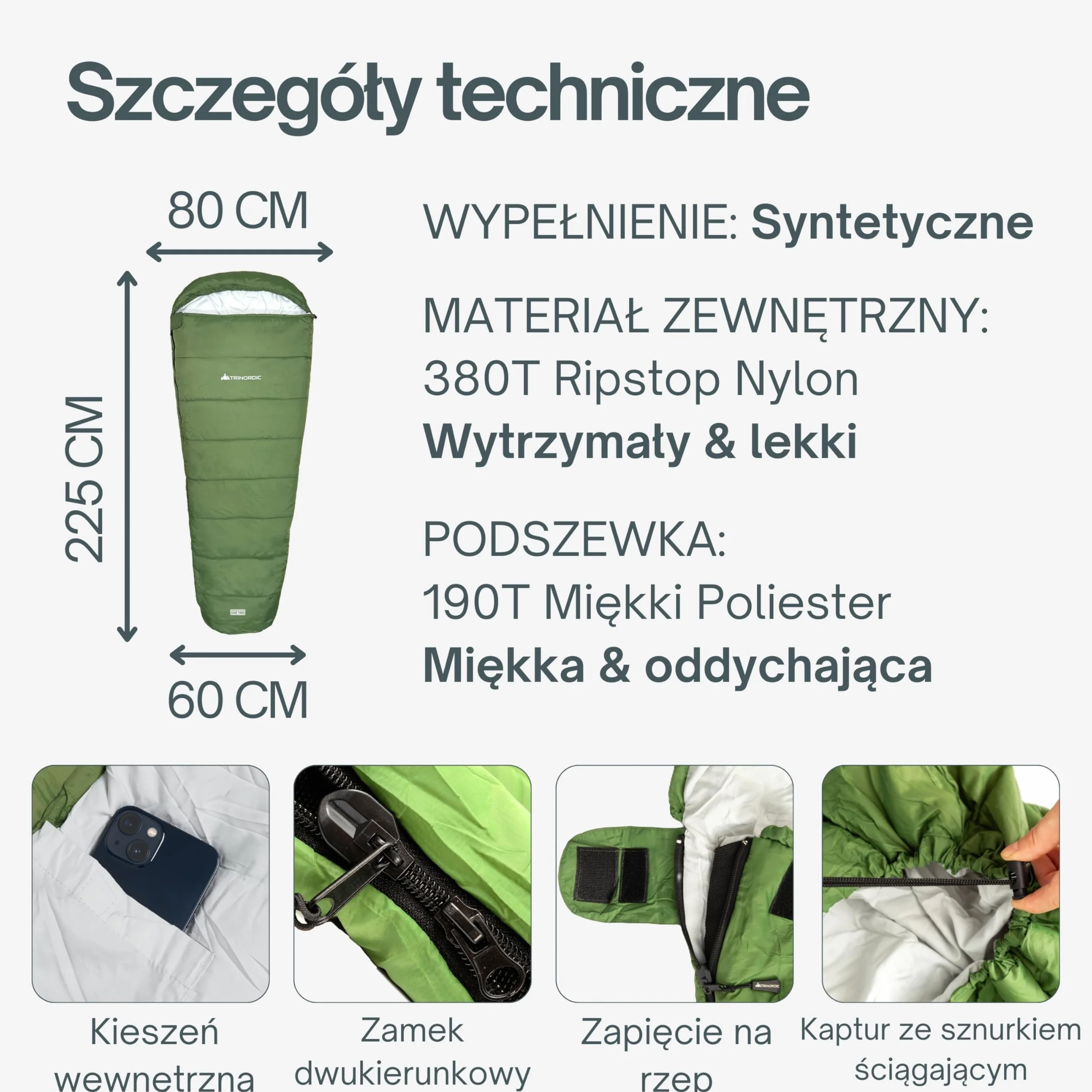 Trinordic Śpiwór Letni Mumia 900g z Zamkiem Błyskawicznym z Blokadą dla Dorosłych
