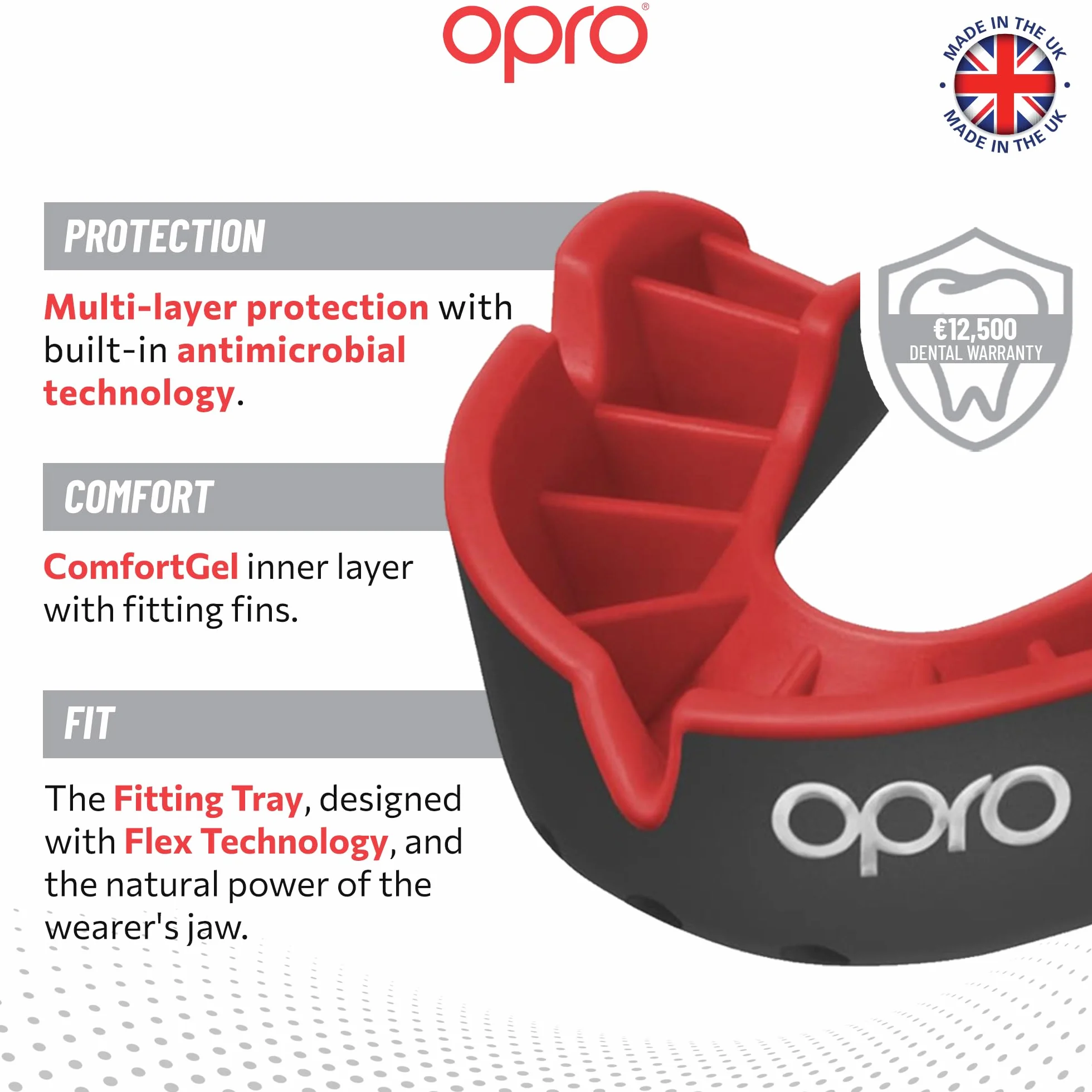 OPRO Silver Level sportowy ochraniacz na zęby dla dorosłych i dzieci z etui, gumowa osłona z rewolucyjną technologią dopasowania do hokeja, lacrosse, rugby, MMA, boksu i sportów walki