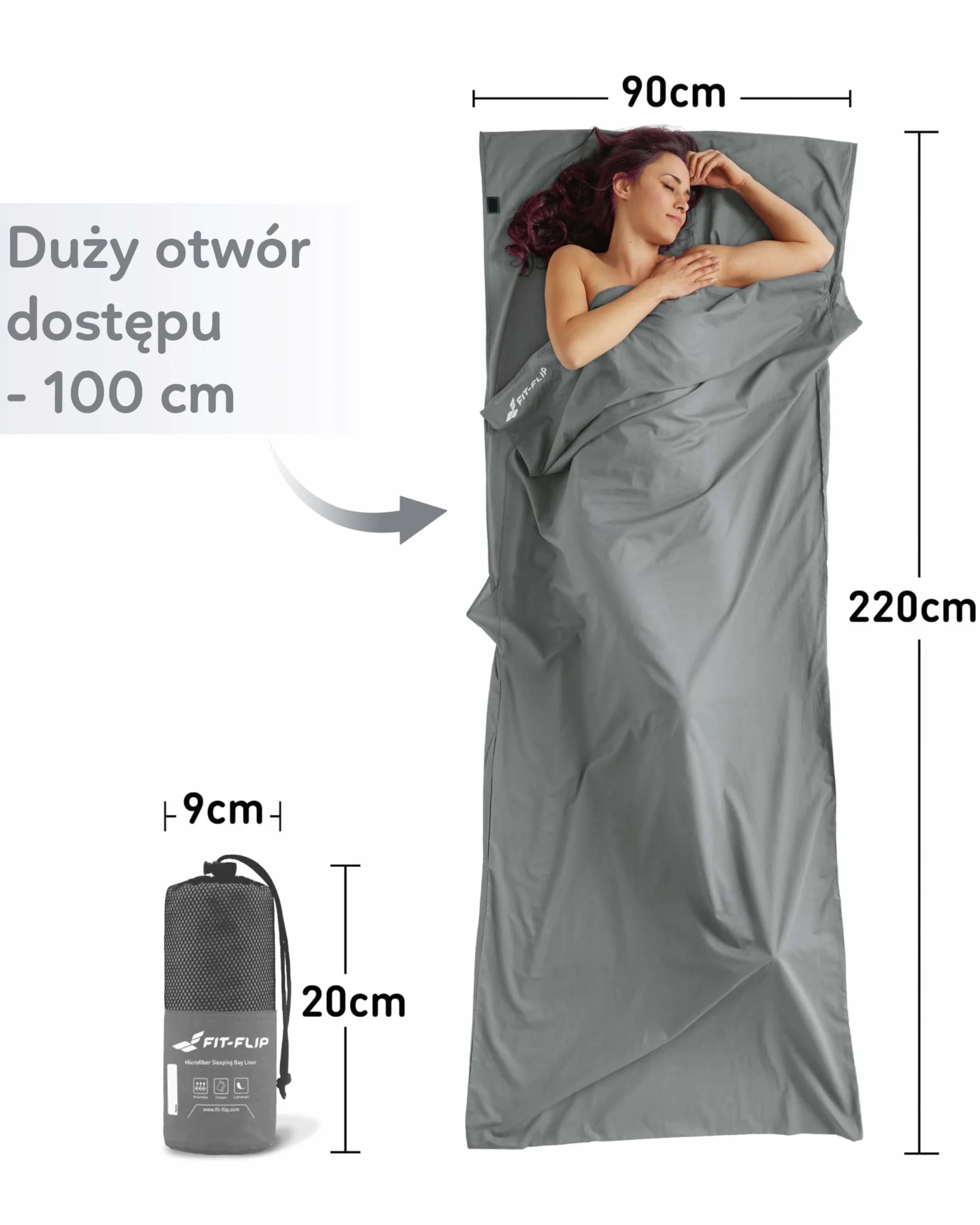 Fit-Flip Śpiwór bawełniany 325g wkładka do śpiwora z przegrodą na poduszkę