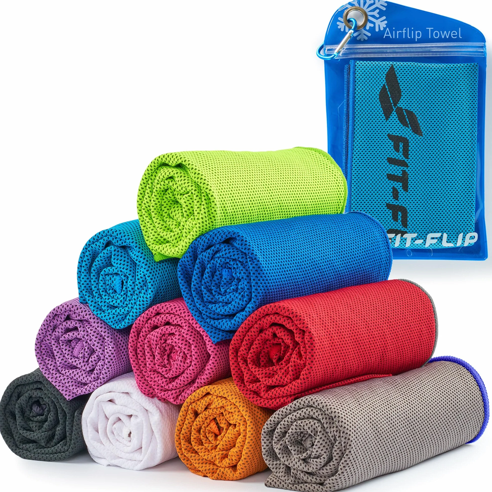 Ręcznik chłodzący do sportu i fitnessu – Ręcznik chłodzący z mikrofibry – Airflip Cooling towel – Ręcznik sportowy z mikrofibry do biegania – Kolor: Niebiesko-ciemnoniebieski, Rozmiar: 100x30cm