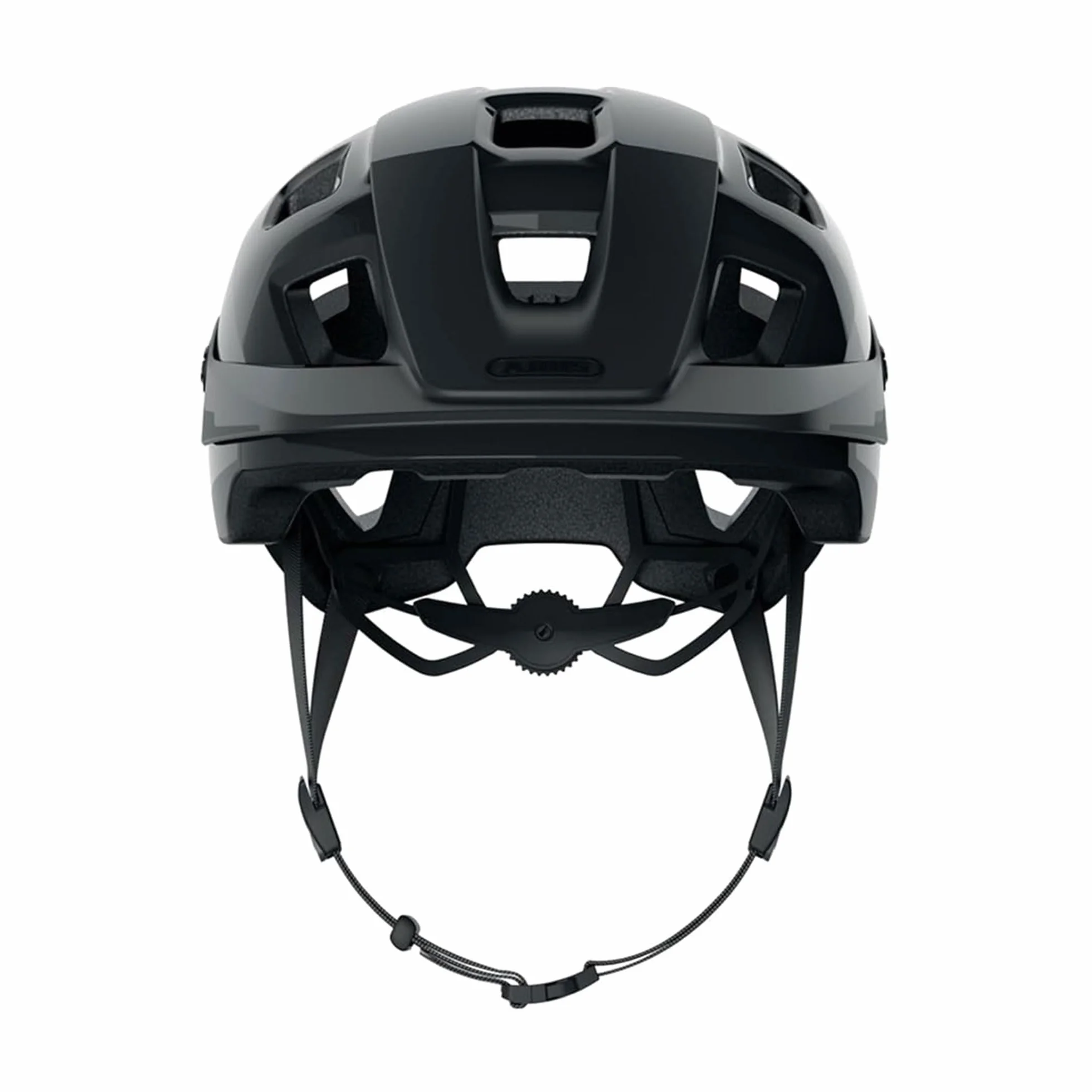 ABUS Kask MTB MoTrip – wytrzymały kask rowerowy z daszkiem z regulacją wysokości dla rowerzystów górskich – indywidualne dopasowanie – unisex – czarny błyszczący, rozmiar L, L (57-61 cm)