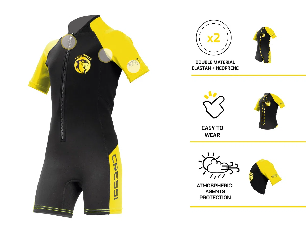 Cressi Shorty Wetsuit - Dziecięcy kombinezon z neoprenu o wysokiej rozciągliwości, neoprenowy strój kąpielowy z krótkim rękawem, dodatkowe ciepło dla dzieci, termiczne stroje kąpielowe