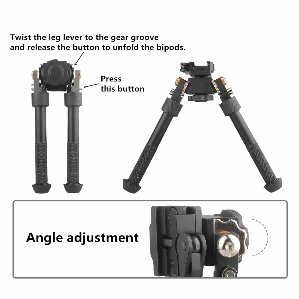 Aluminum Alloy Bipod 360 Degree Rotation Adjustable Extension Quick Detach Picatinny 20mm Rail Mount with Hand Stop (Black)