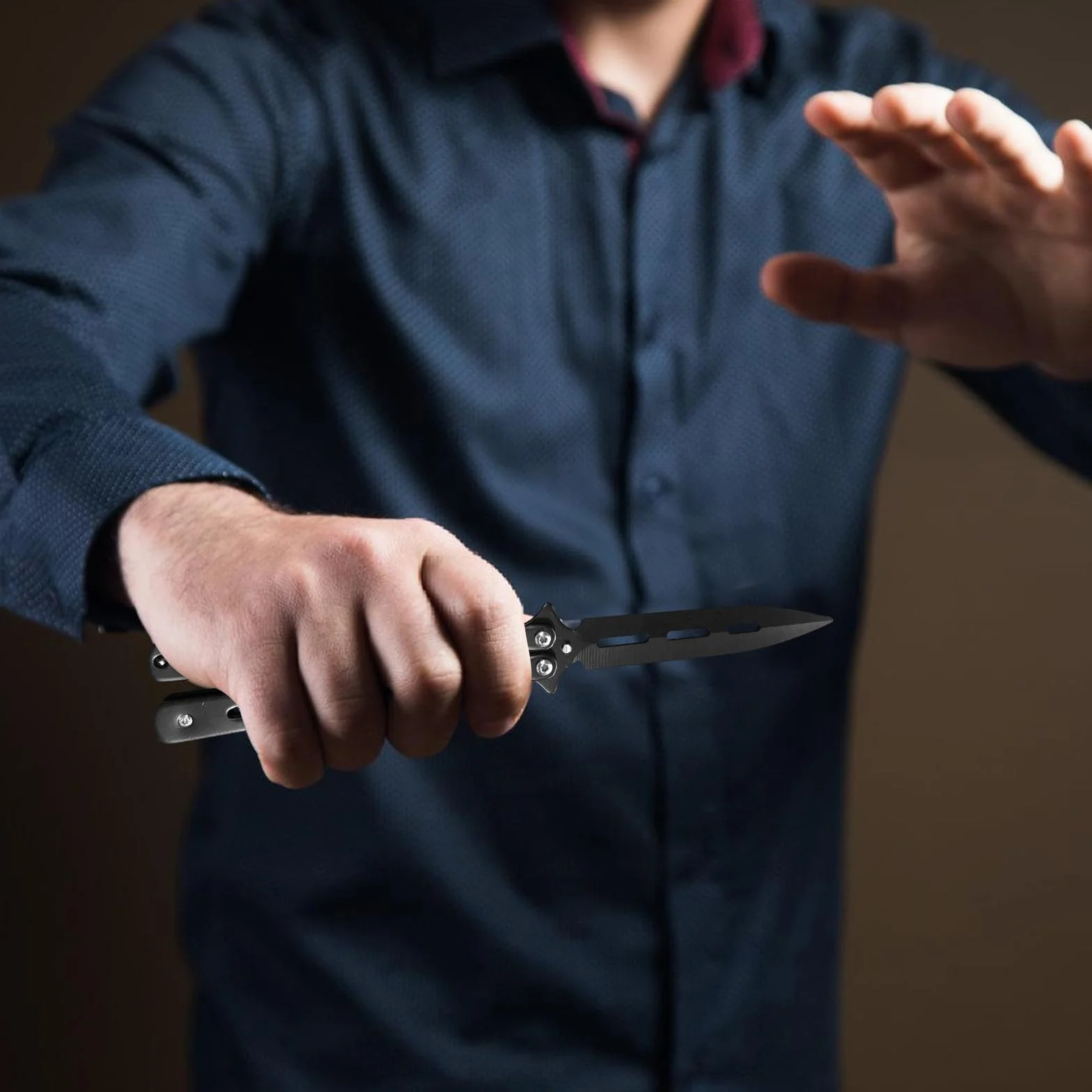 3 sztuki trenażera motyla: nóż treningowy motylkowy nieszlifowane ostrze grzebień ze stali nierdzewnej dla początkujących nóż treningowy Balisong - do treningu figury (czarny)