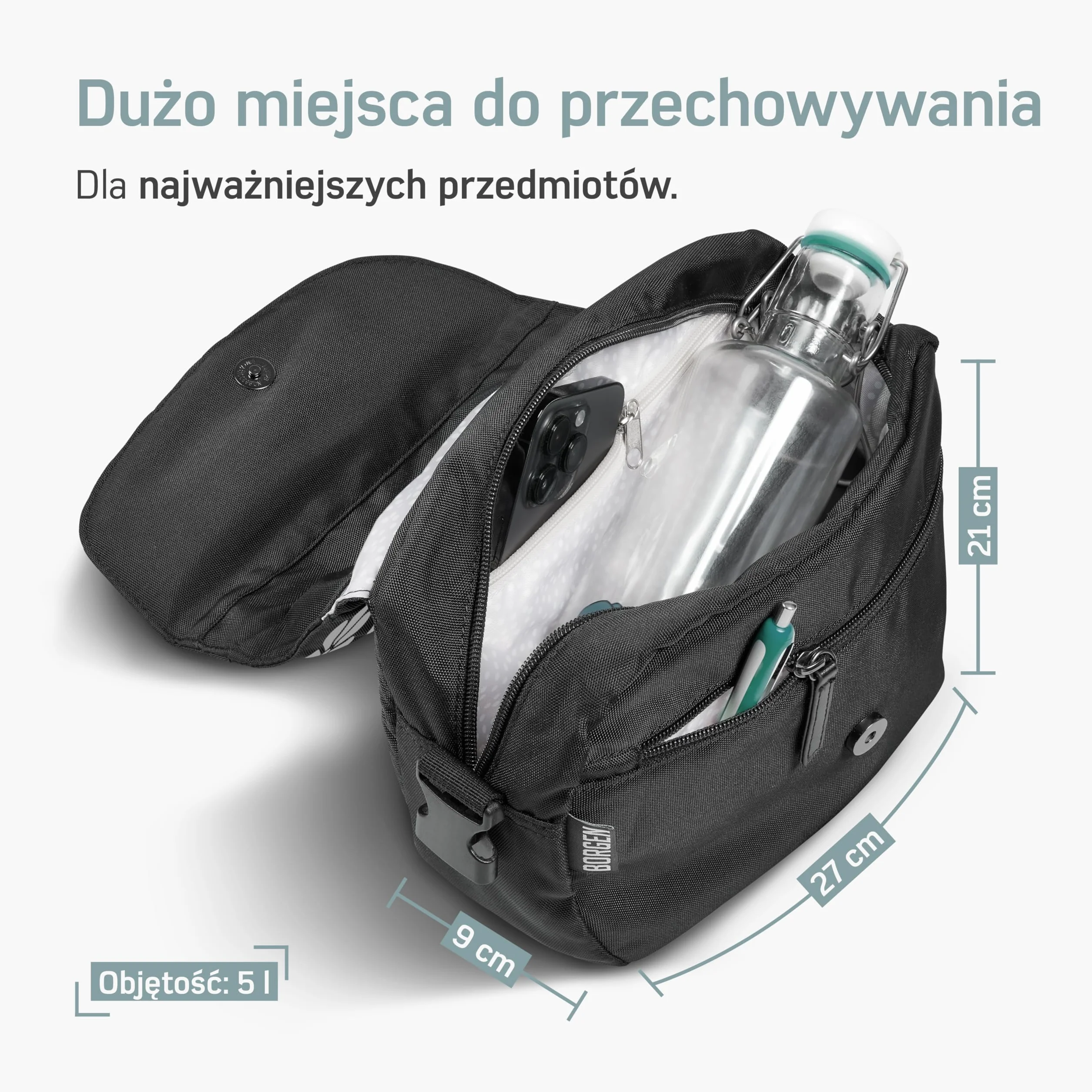Borgen KLICKfix torba na kierownicę rowerową – wodoodporna i przestronna torba na kierownicę rowerową 5 l – torba rowerowa na kierownicę
