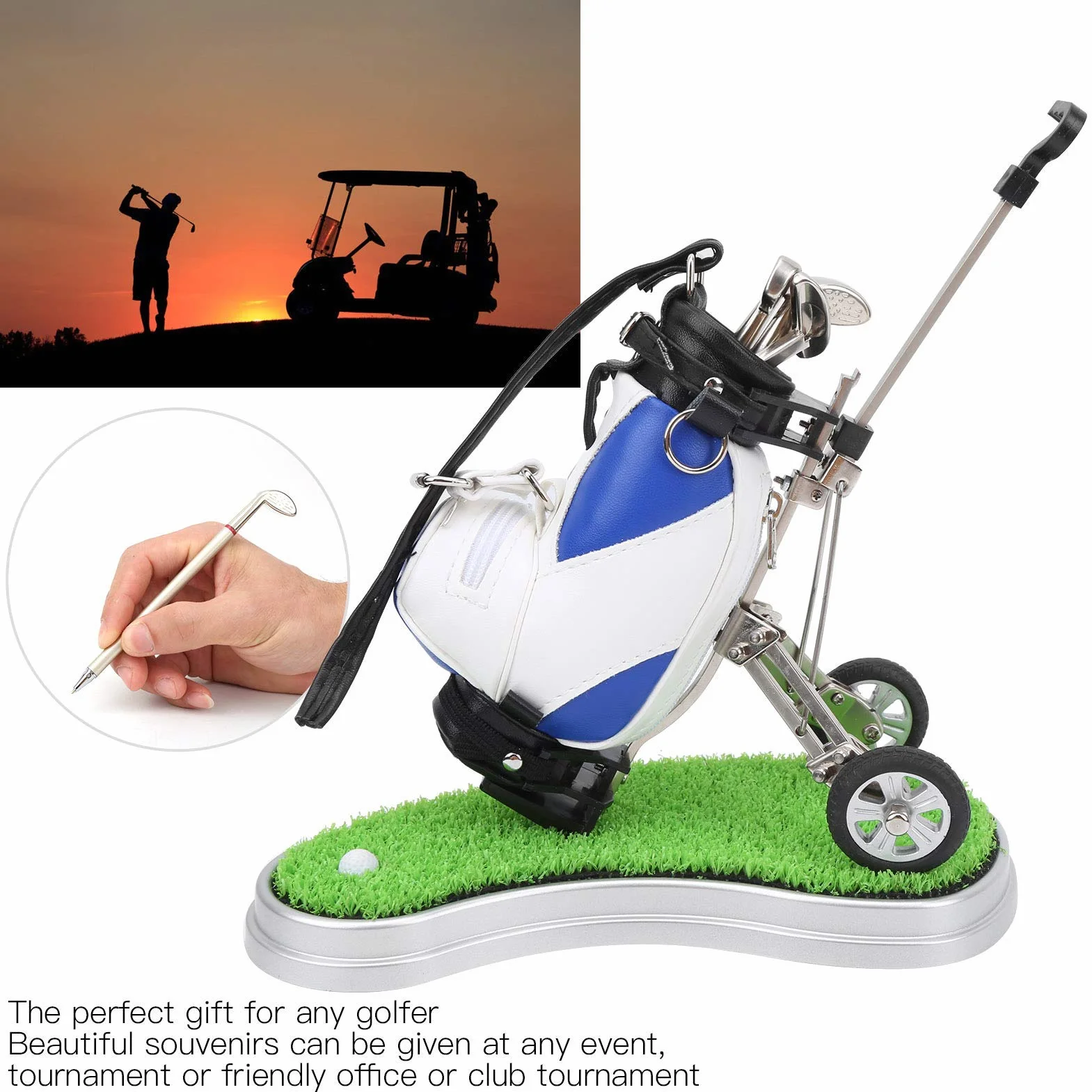 Zestaw długopisów golfowych na biurko do gry w golfa z 3 długopisami kulkowymi i mini torbą ze stopu torba na długopisy golfowe z podstawowymi pamiątkami golfowymi