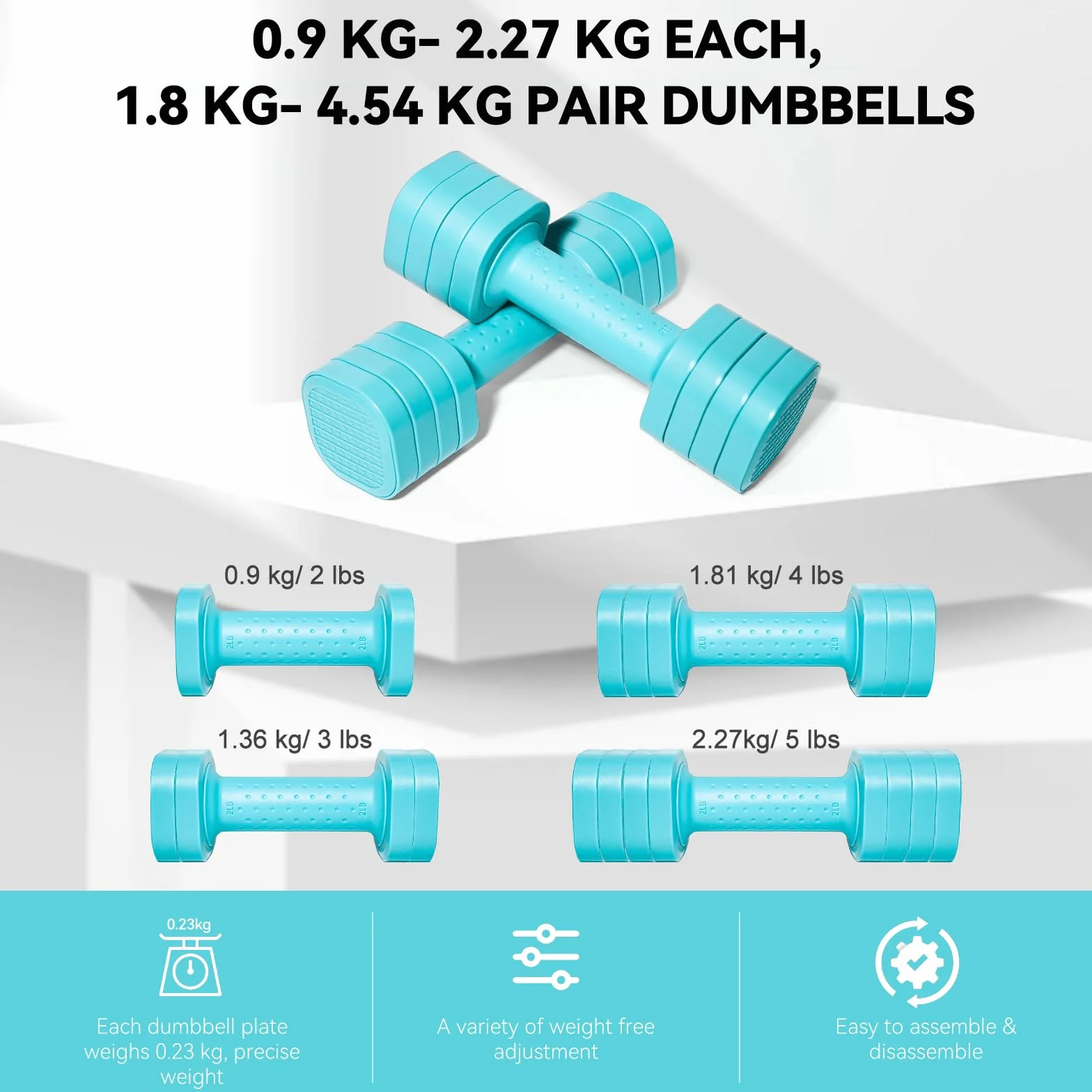 Passer 4,54 kg regulowany zestaw hantli, 4 w 1 zestaw wolnych ciężarów dla kobiet mężczyzn ręcznie regulacja ciężarów zestaw ciężarów do domu siłownia trening siłowy sprzęt do ćwiczeń