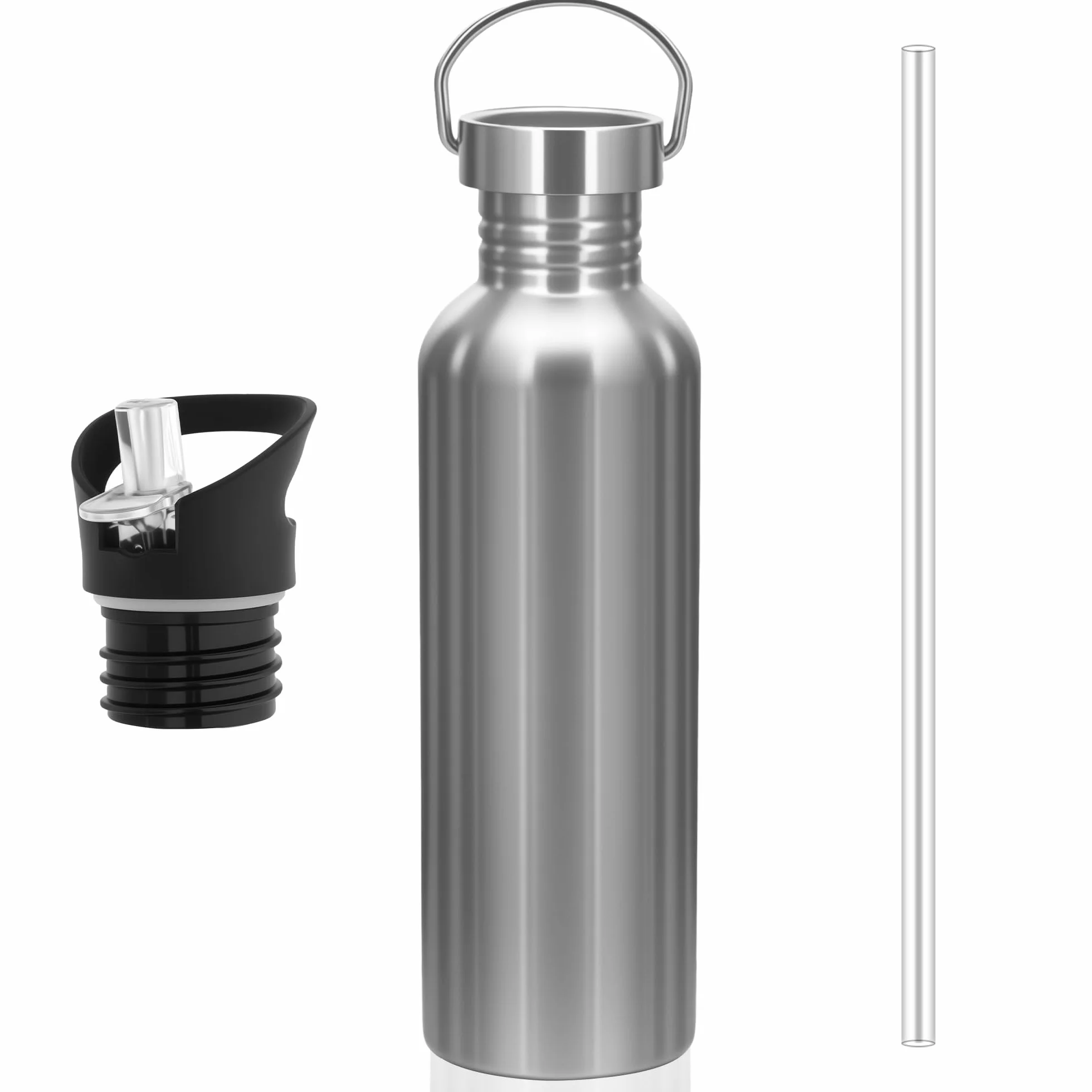 Butelka na wodę ze stali nierdzewnej 1000 ml, butelka na wodę z dwoma pokrywkami, lekka butelka na wodę wielokrotnego użytku, szczelna, bez BPA, do sportu, biura, jogi, jazdy na rowerze