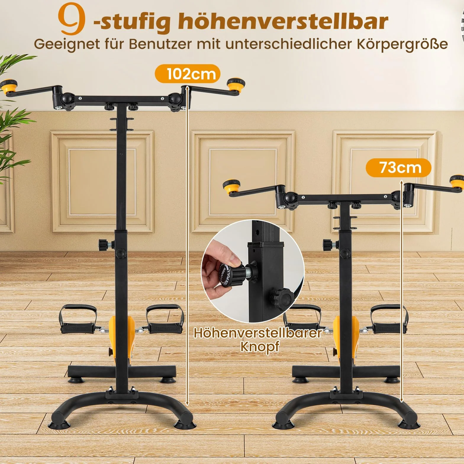 COSTWAY trener ramion i nóg, rowerek domowy z pedałami Mini Stepper Fitnessbike, 9-stopniowa regulacja & 53 x 43 x 73-102 cm, idealny dla seniorów