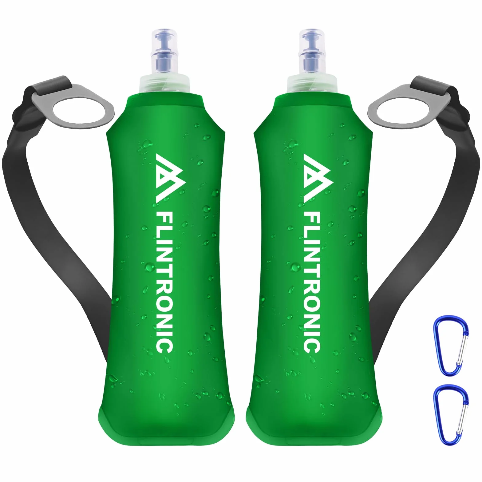 flintronic Miękka piersiówka, 250 ml, TPU, składana butelka na wodę, ręczna butelka na wodę z paskiem na nadgarstek i karabińczykami, nie zawiera BPA, do biegania, jazdy na rowerze, wędrówek, zielona
