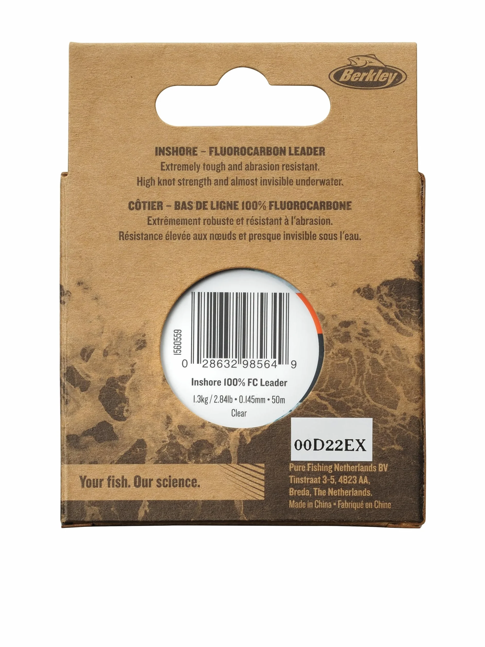 Berkley Nautil Inshore Fluorocarbon | Wytrzymały i odporny na ścieranie przypon wędkarski | Linka fluorocarbonowa do wody słonej i słodkiej z łatwą w użyciu szpulą | 0,22 mm | 3,5 kg | 50 m