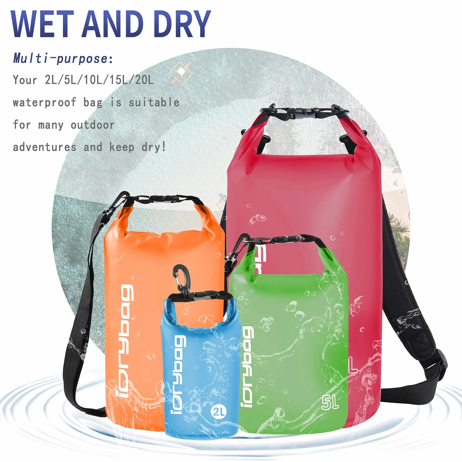 IDRYBAG Przezroczysta wodoszczelna torba 5 l, pływająca torba sucha na kemping, czerwony