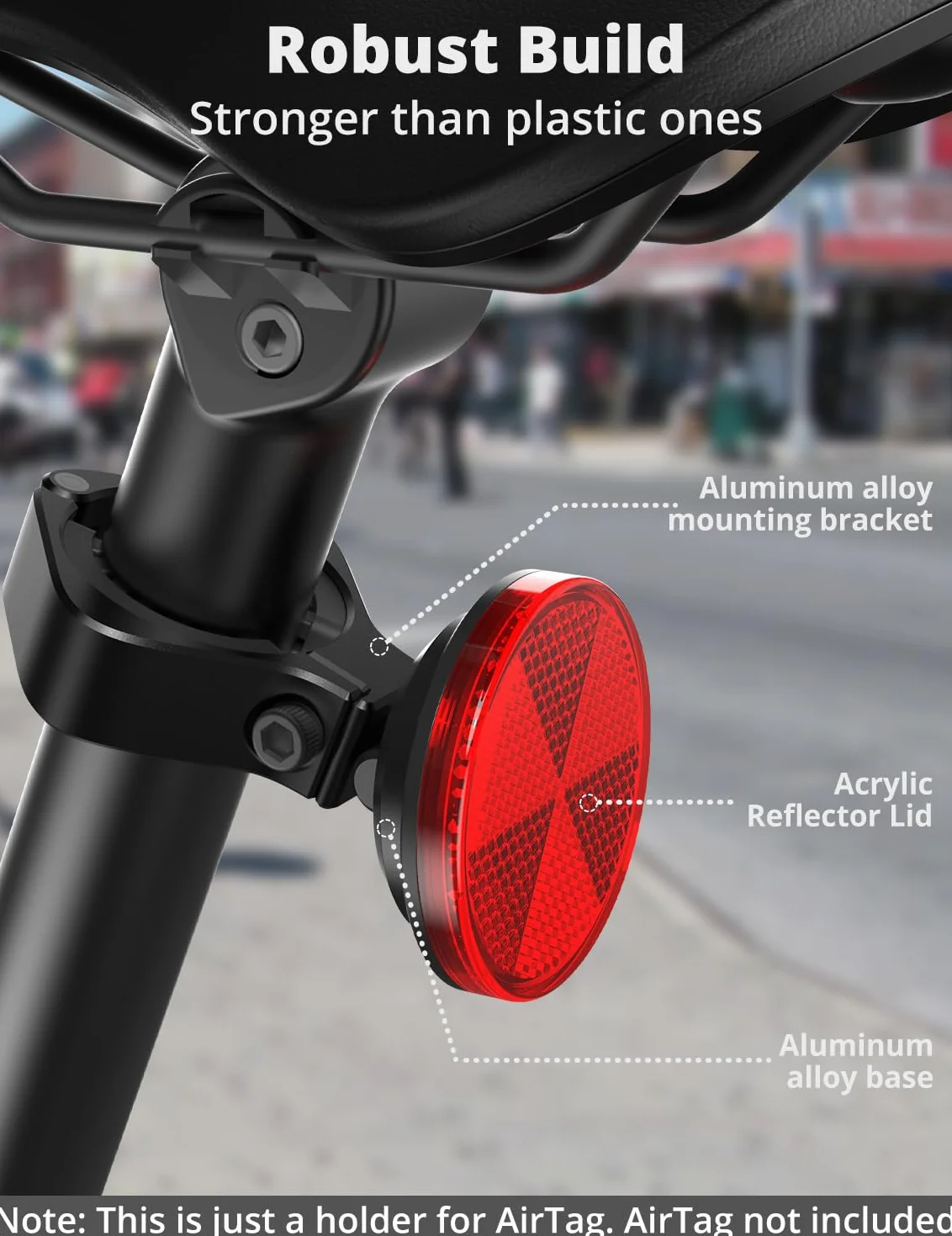 SUPMEGA Ukryty Reflektor Rowerowy AirTag z Metalowym Uchwytem Antykradzieżowe Akcesoria GPS Wodoszczelny