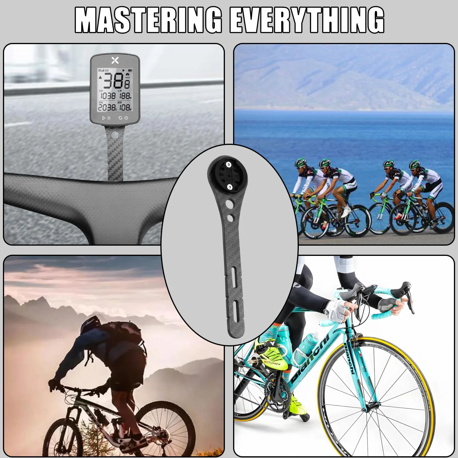 Zintegrowany uchwyt rowerowy, uchwyt na komputer z włókna węglowego, uchwyt na komputer rowerowy do Garmin Edge, TOREAD.X, Cateye, Bryton, Blackbird