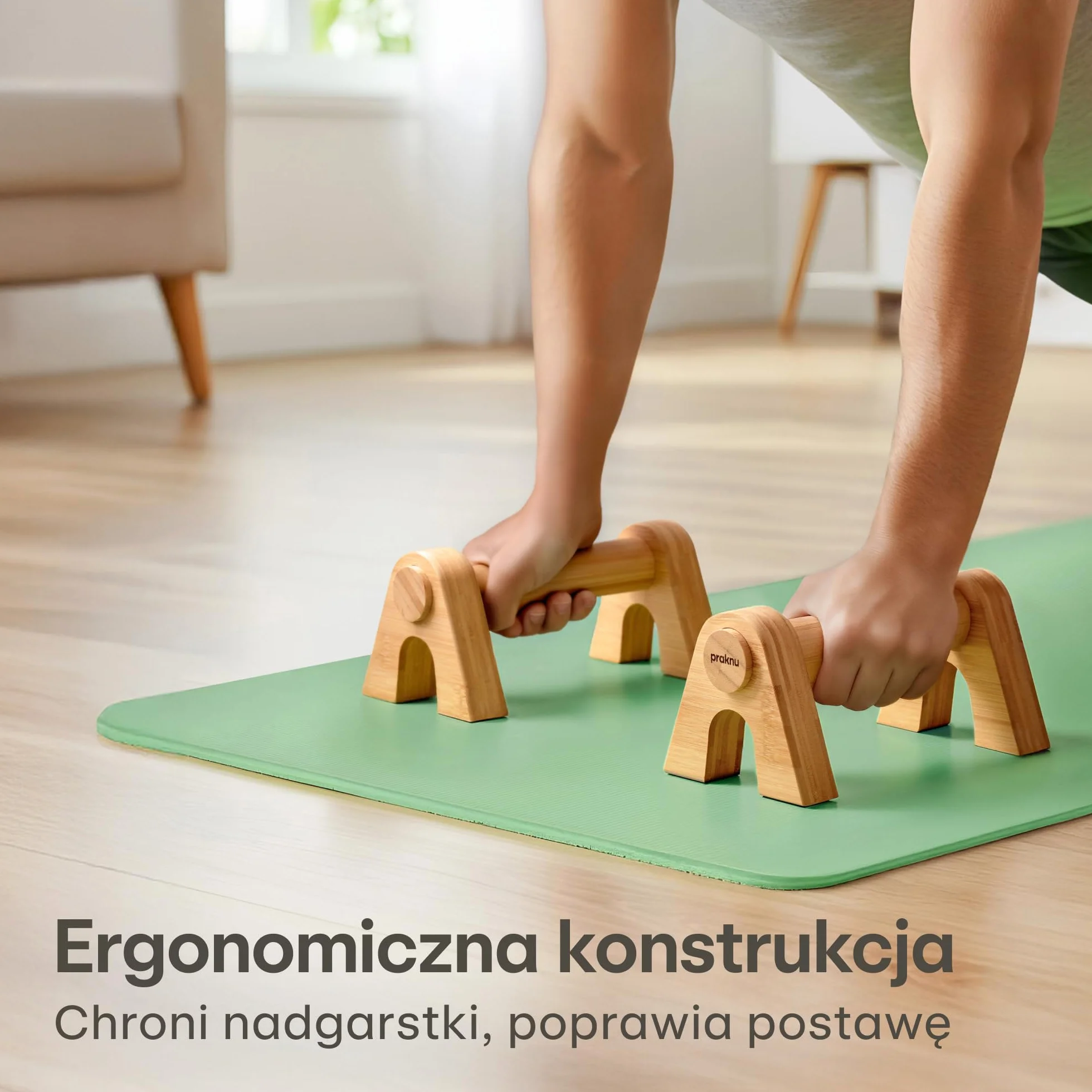Praknu Bambusowe Uchwyty do Pomp - 2x Ergonomiczne & Antypoślizgowe Parallettes z Torbą - Uchwyty do Pomp dla Calisthenics, Handstandów i Pomp - Sprzęt Treningowy do Użytku Wewnętrznego i Zewnętrznego
