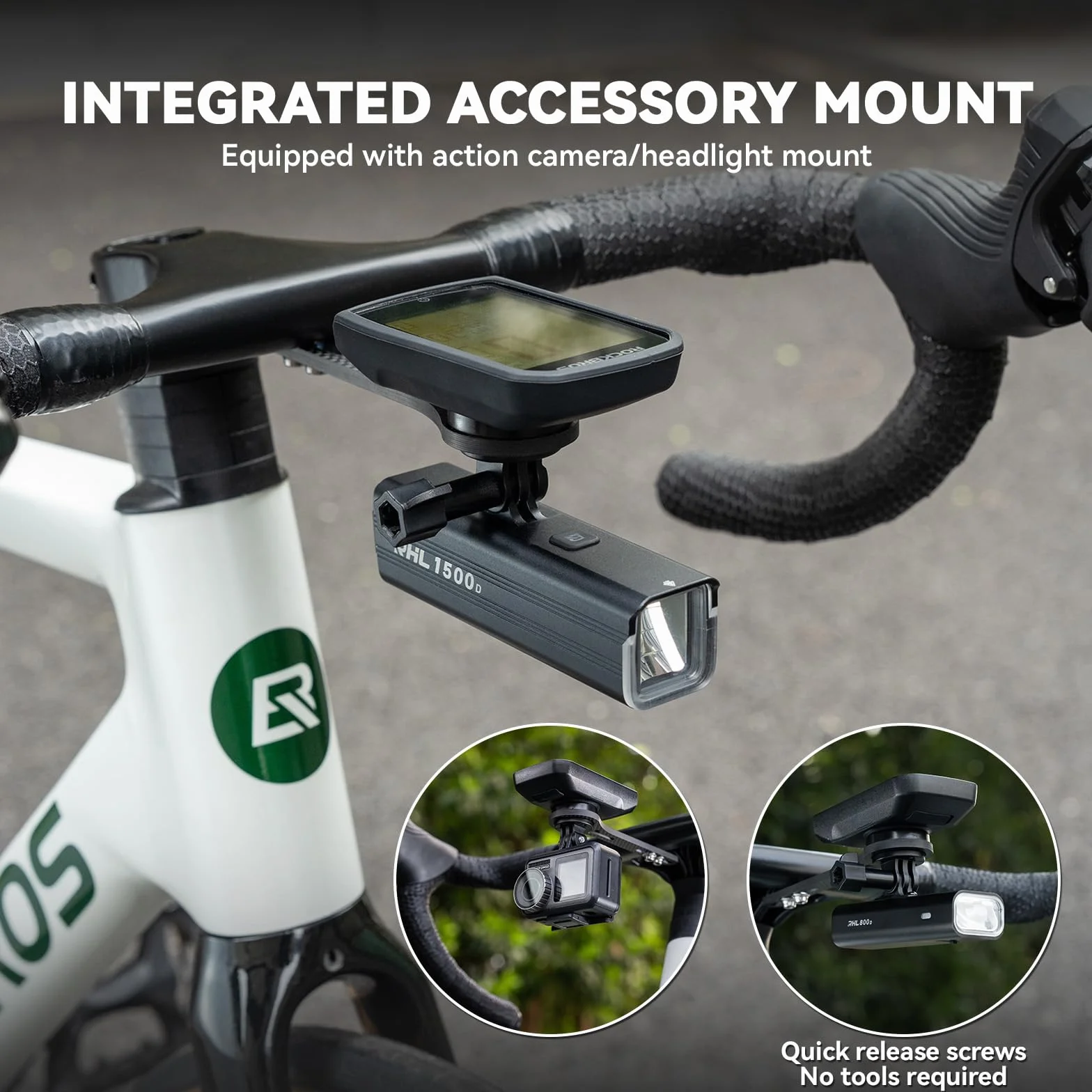 ROCKBROS Aero uchwyt na komputer rowerowy z włókna węglowego z szybkim zapięciem, przedłużka kierownicy kompatybilna z Garmin, Wahoo, Bryton, Action Cams i lampkami rowerowymi