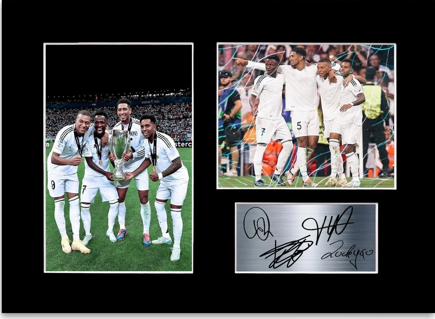 Kylian Mbappe Jude Bellingham Vini Jr Rodrygo 2024 piłkarze A4 drukowany podpisany autograf zdjęcie uchwyt prezentowy prezent dla fanów Realu Madryt