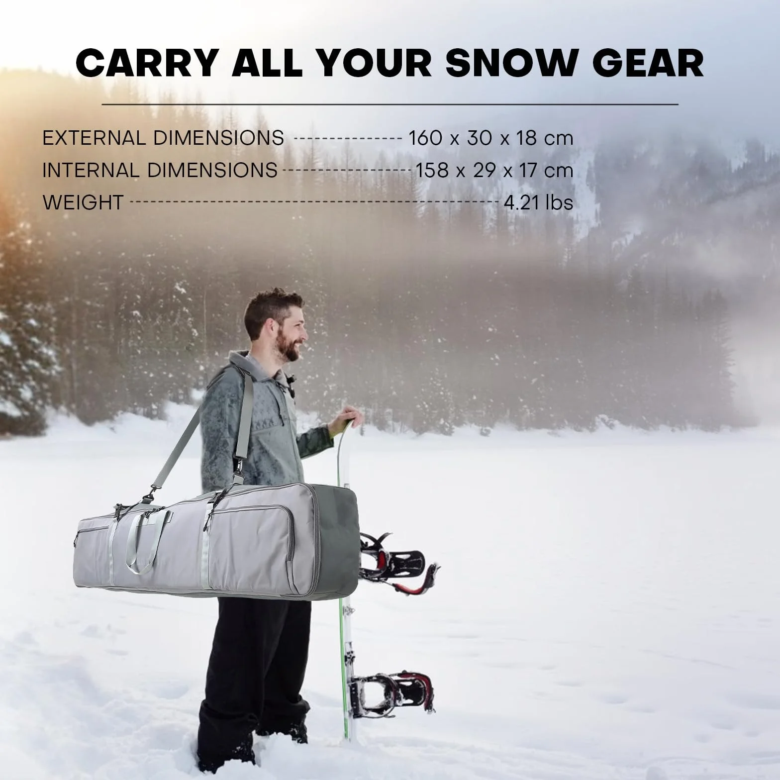 Torba snowboardowa 7 mm, wyściółka, torba snowboardowa i narciarska, premium 900D, unisex, torba na deskę snowboardową, torba podróżna do latania, pomieści kask, deskę, buty i nie tylko, z paskiem na