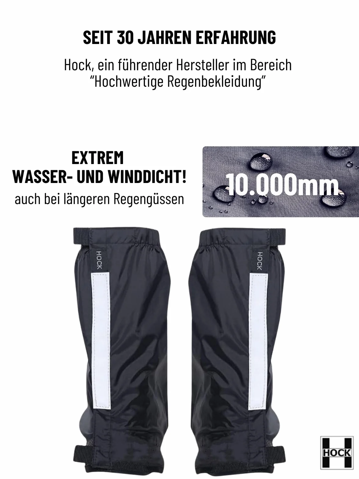 HOCK Ochraniacze przeciwdeszczowe na rower z elementami odblaskowymi, długość do kostek, 100% wodoszczelne