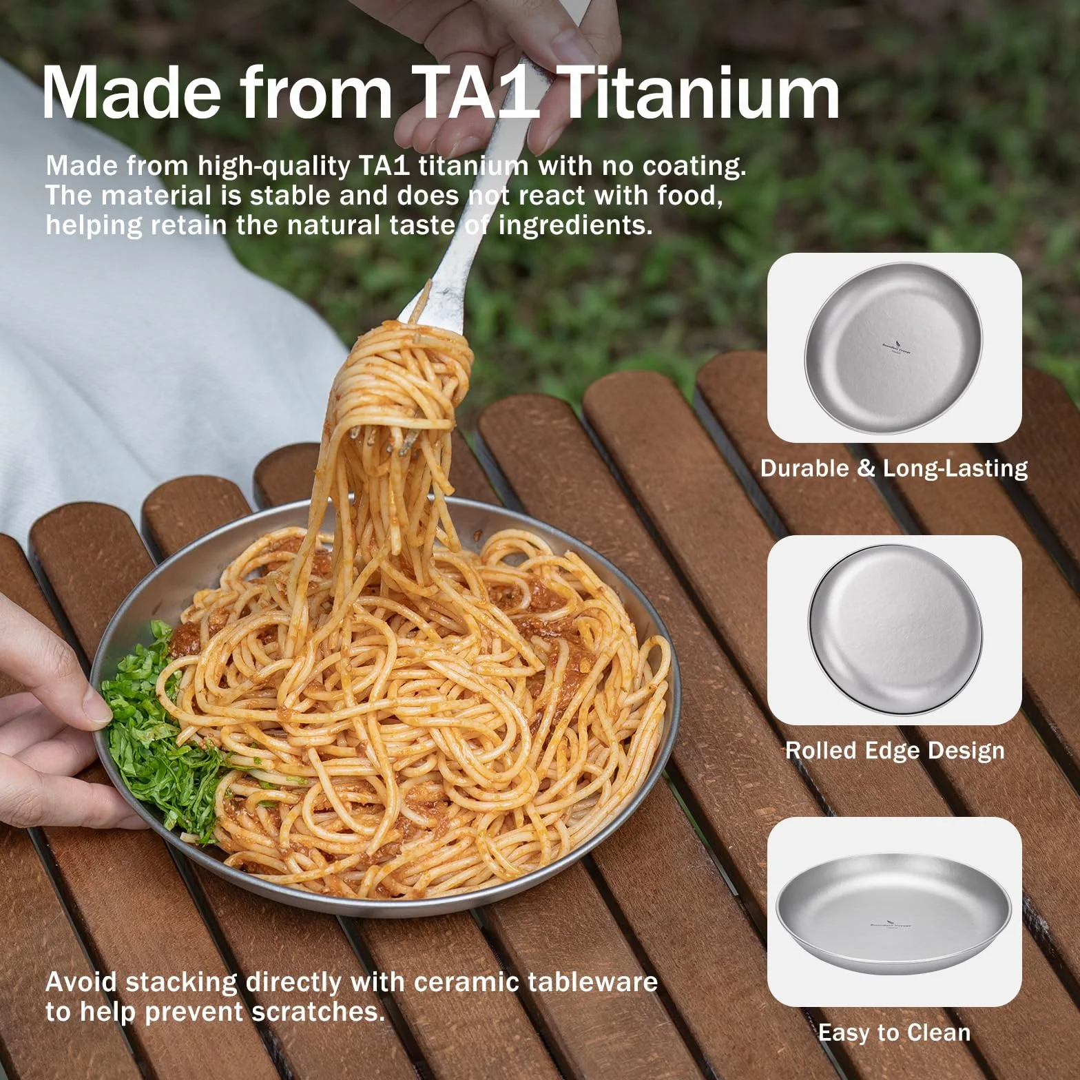 iBasingo Talerz tytanowy 18,5 cm naczynia metalowe ultralekki kempingowy Ti1103T