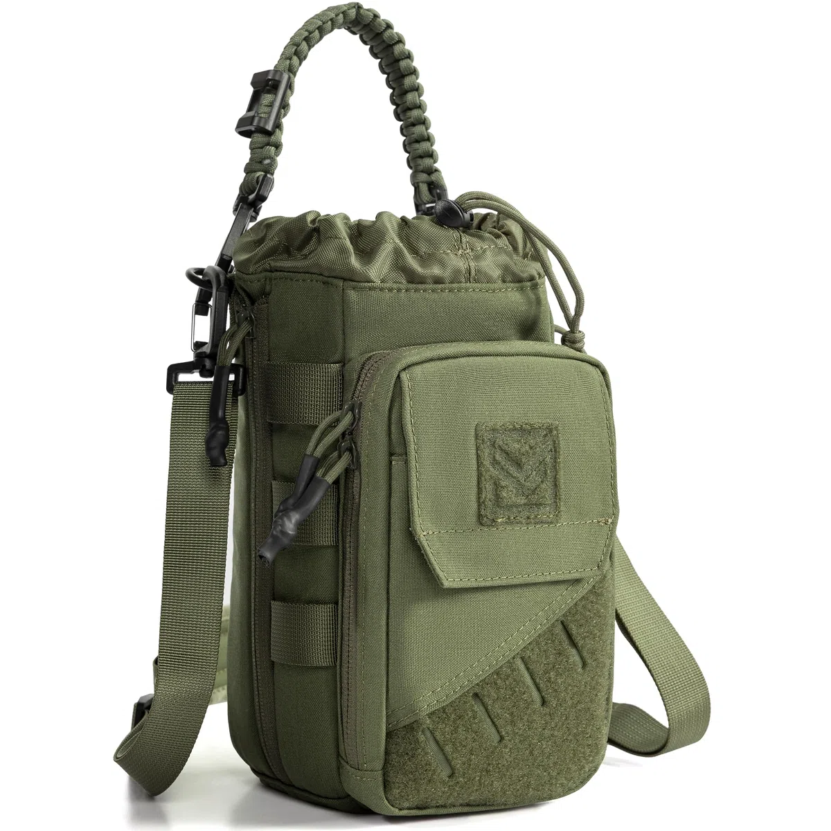 1TG Tactical Magnetyczna torba gimnastyczna na butelkę, 1-2 l, dla mężczyzn i kobiet – uchwyt na wodę z kieszenią na telefon komórkowy, zdejmowany klips magnetyczny, panel MOLLE i regulowany pasek do