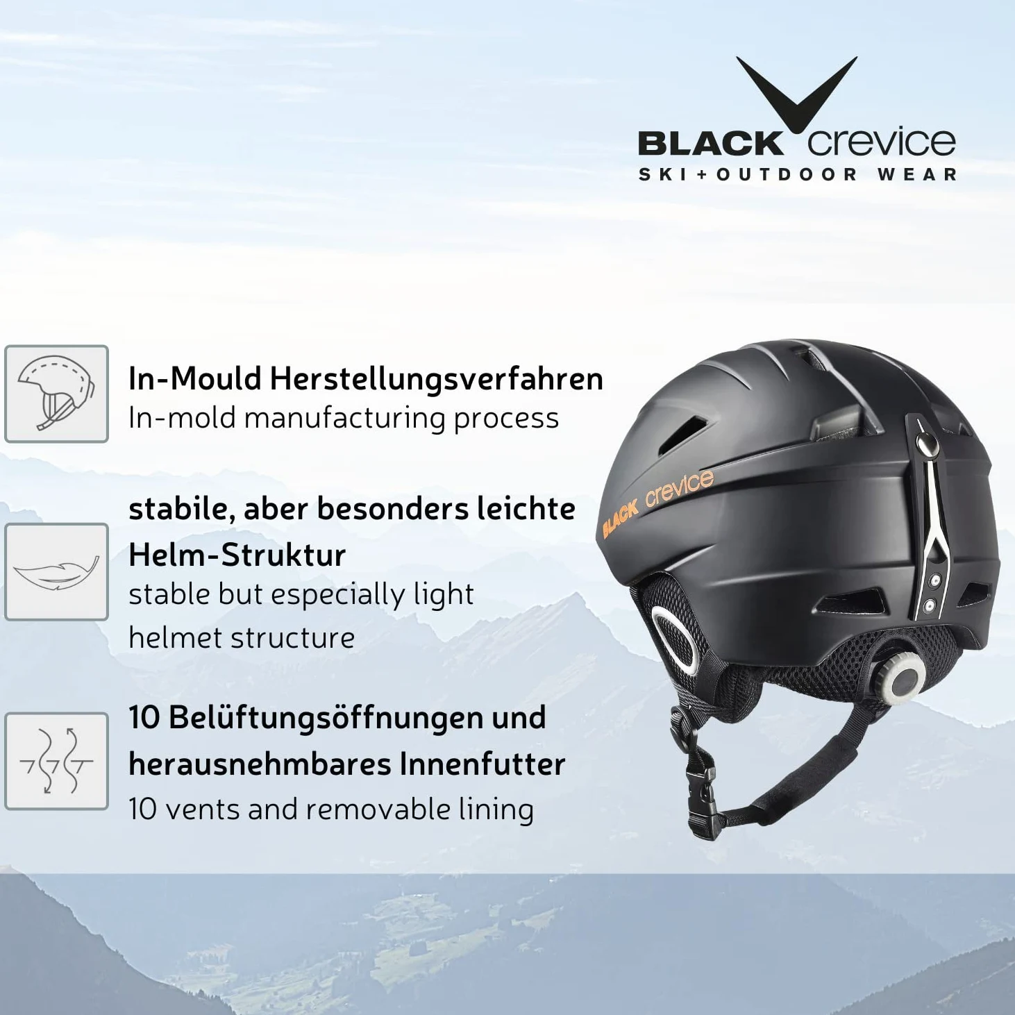 Black Crevice Kask Narciarski Kitzbühel - Sportowy Design dla Mężczyzn i Kobiet, z Poliwęglanu, Oddychający, Regulowany Rozmiar