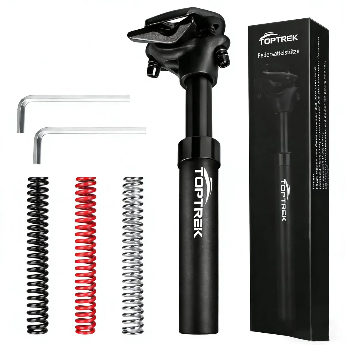 toptrek Sztyca podsiodłowa sprężynowa 27,2/30,9/31,6 mm, amortyzowana sztyca podsiodłowa [3 sprężyny w zestawie], sprężynowa sztyca podsiodłowa, do odciążenia kręgosłupa, do rowerów