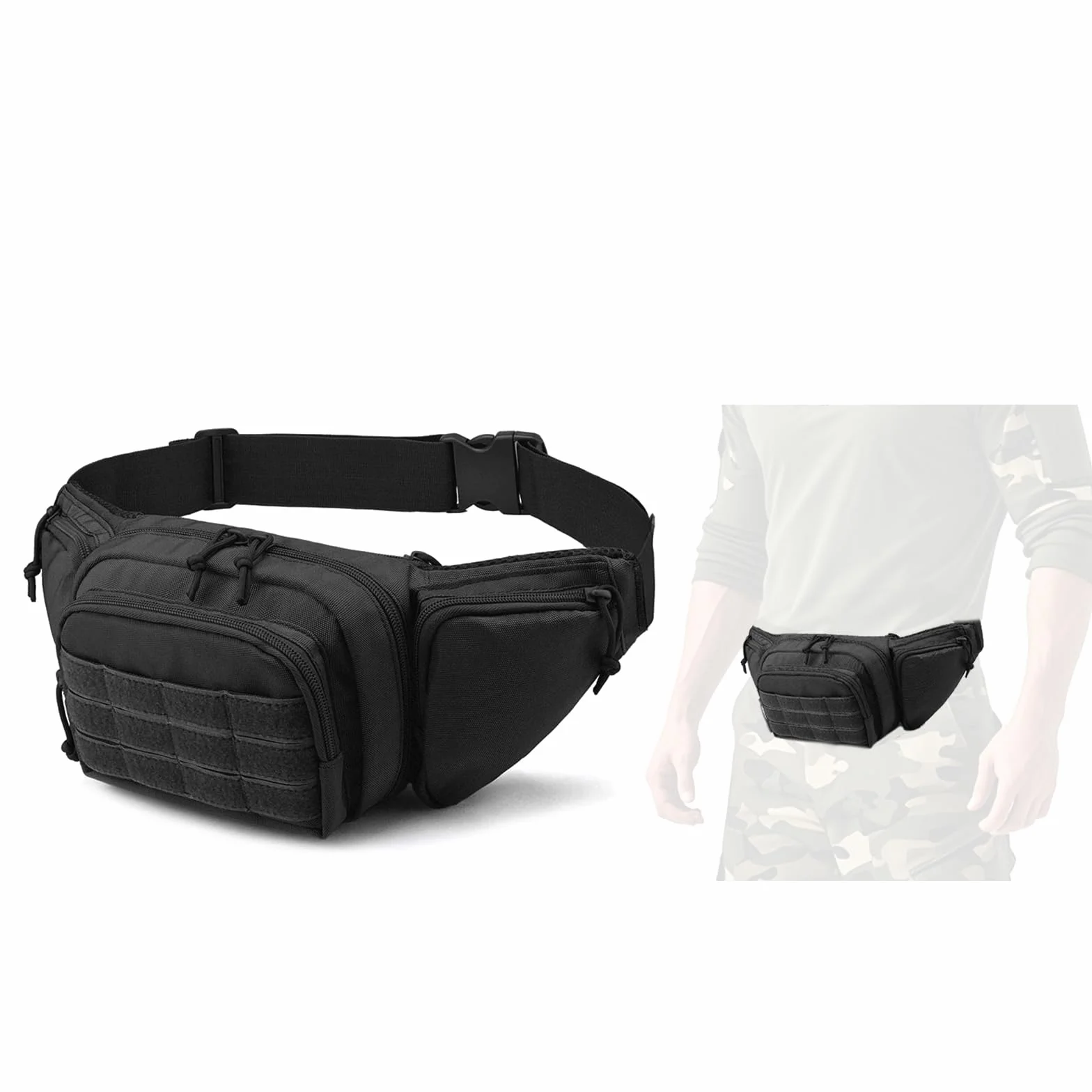 Taktyczna saszetka na broń Fanny Pack dla mężczyzn, regulowana saszetka na pas z kieszeniami na zamek błyskawiczny, codzienna saszetka biodrowa do ćwiczeń, podróży