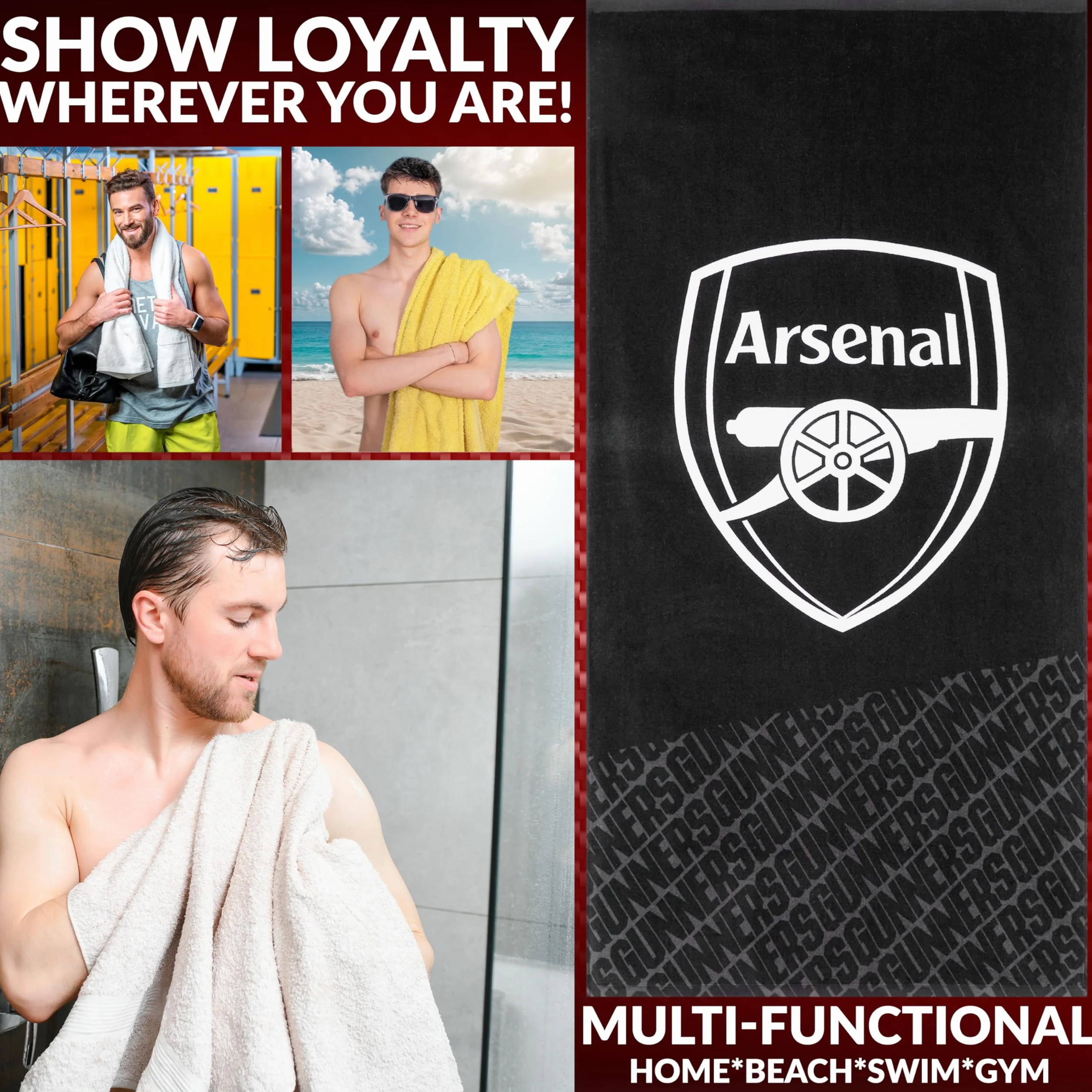 Arsenal F.C. Ręcznik dla mężczyzn kobiet nastolatków chłopców 100% bawełna szybkoschnący piłka nożna herb plażowy ręcznik kąpielowy pływanie siłownia wakacje prysznic kąpiel kibiców sprzęt 137 x 69 cm