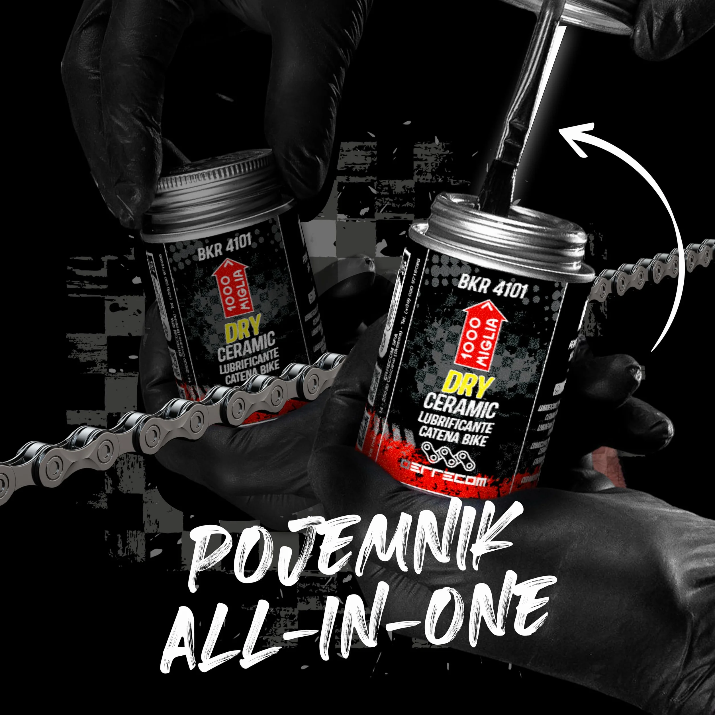 1000 Miglia BKR 4101 CERAMICZNY Smar do Łańcucha Rowerowego DRY - 60 ml, Na Sucho, Fluorescencyjny i Zapachowy, Pojemnik All-In-One, Pędzelek w zestawie