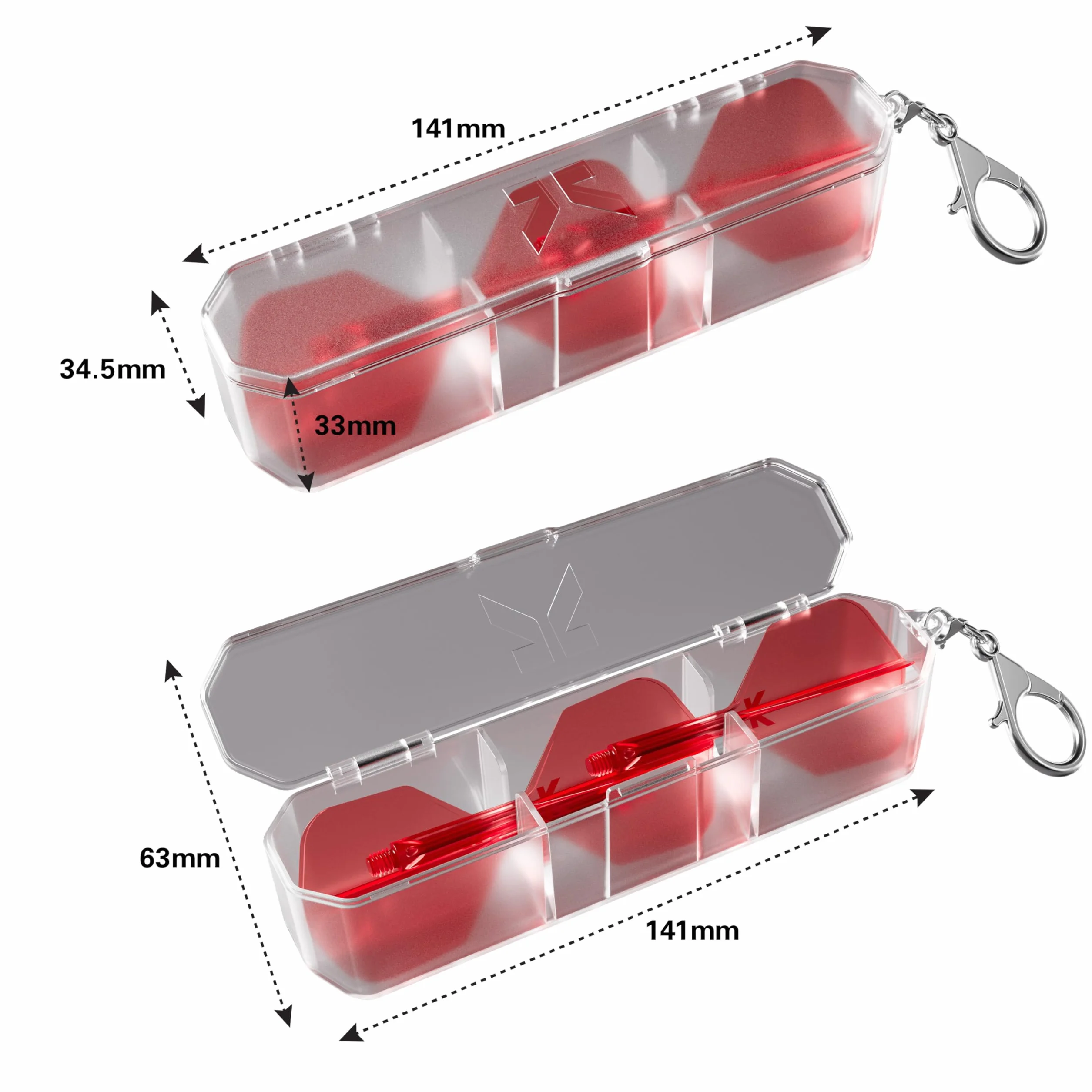 Target Darts K Flex Flights Storage Case | Zestaw 3 akcesoriów Kflex Flight and Shaft System | uchwyt K-Flex, etui K, etui na akcesoria do rzutek, twarde etui z łańcuszkiem na klucze