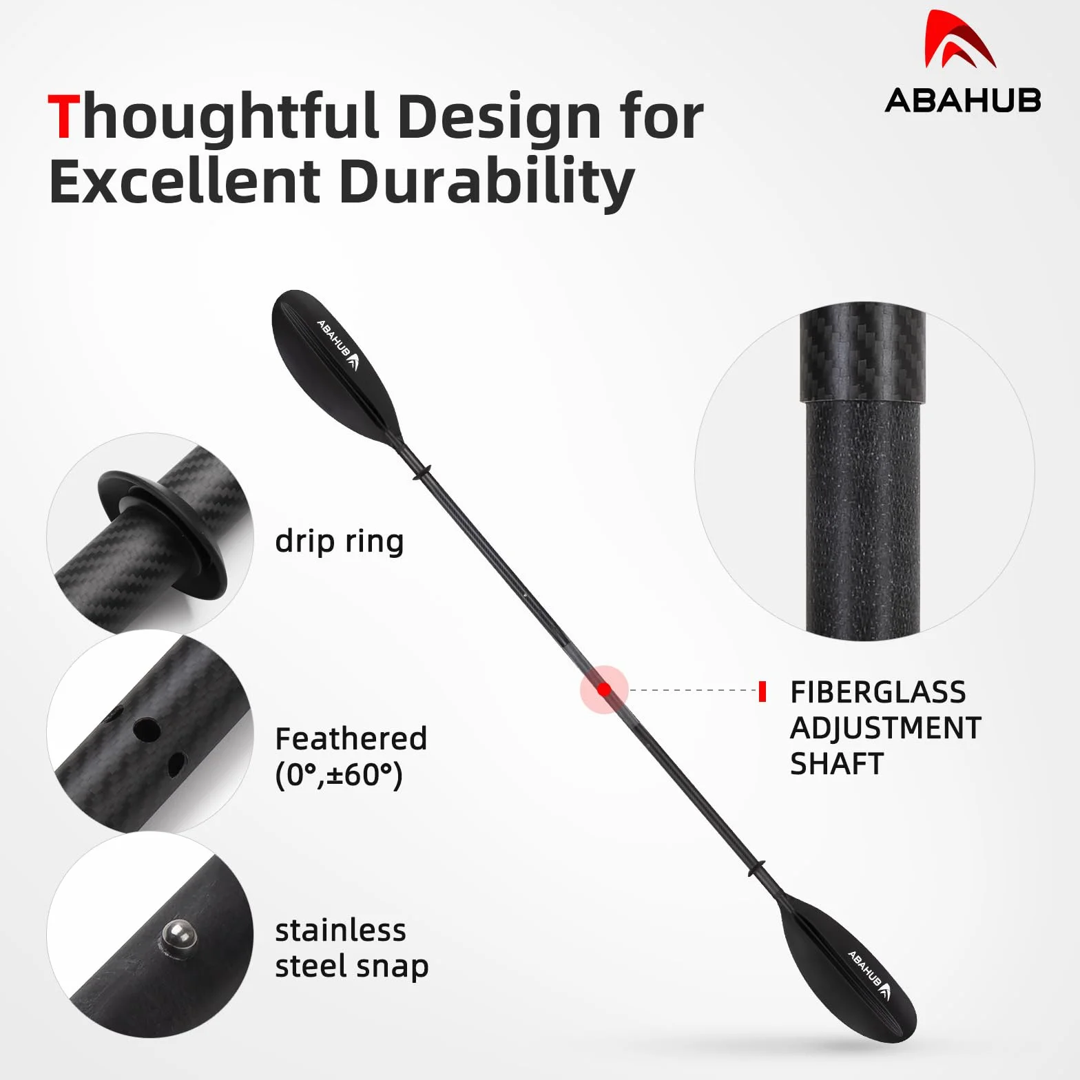 Abahub Kayak Paddle Carbon 220cm Do 240cm Regulowane PodwóJne WiosłO WiosłOwe Kajaka Kajak, PręT Ze Stopu WęGla, Plastikowe Ostrza Czarny/BiałY/Niebieski/Zielony/PomarańCzowy/żółTy