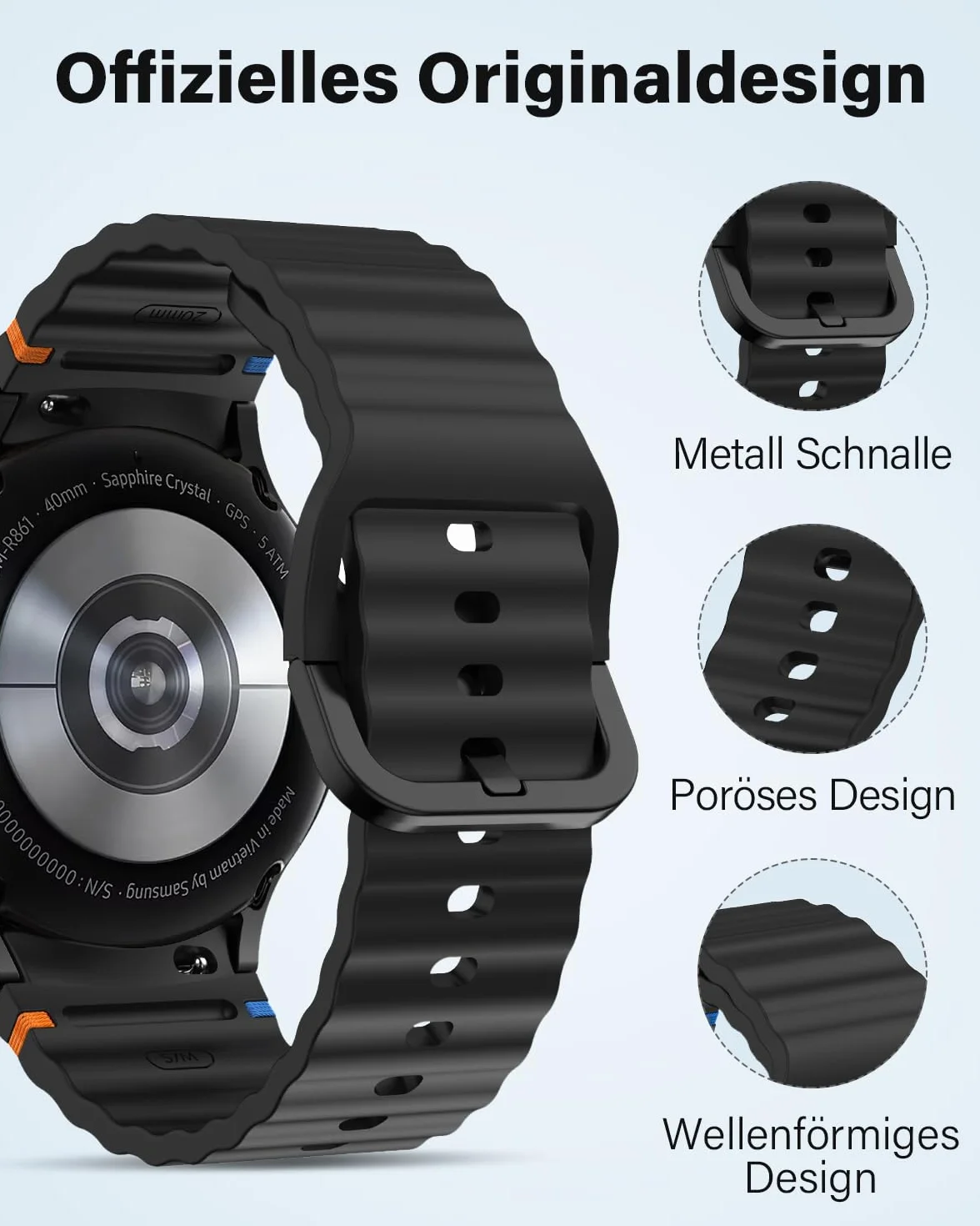 SimpleThings Silikonowy pasek sportowy do Galaxy Watch 7 40 mm 44 mm regulowany Samsung Galaxy Watch 6/5/4/6 Classic/4 Classic/5 Pro