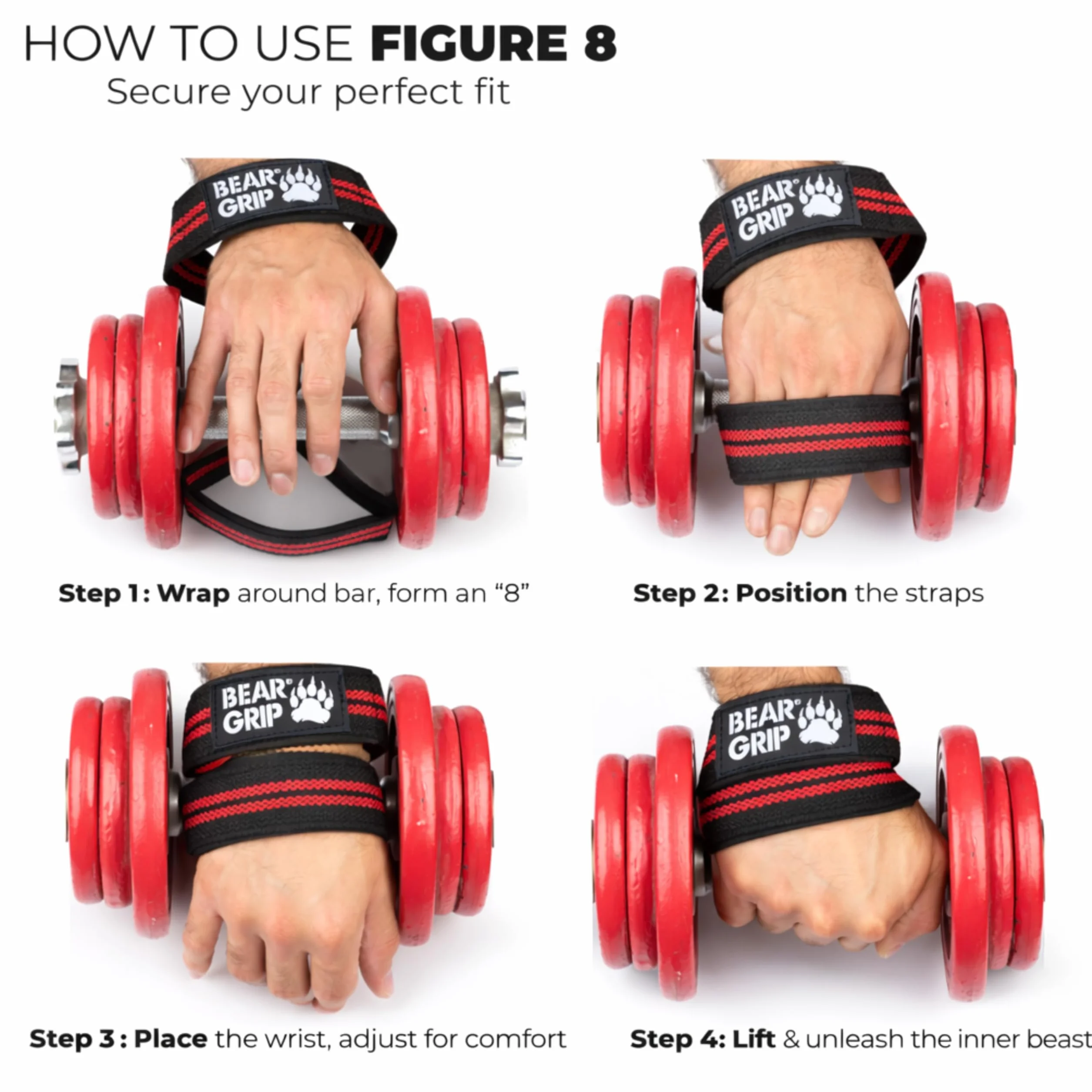 BEAR GRIP - Paski do podnoszenia ciężarów premium Figura 8 (sprzedawane parami) (brązowe)