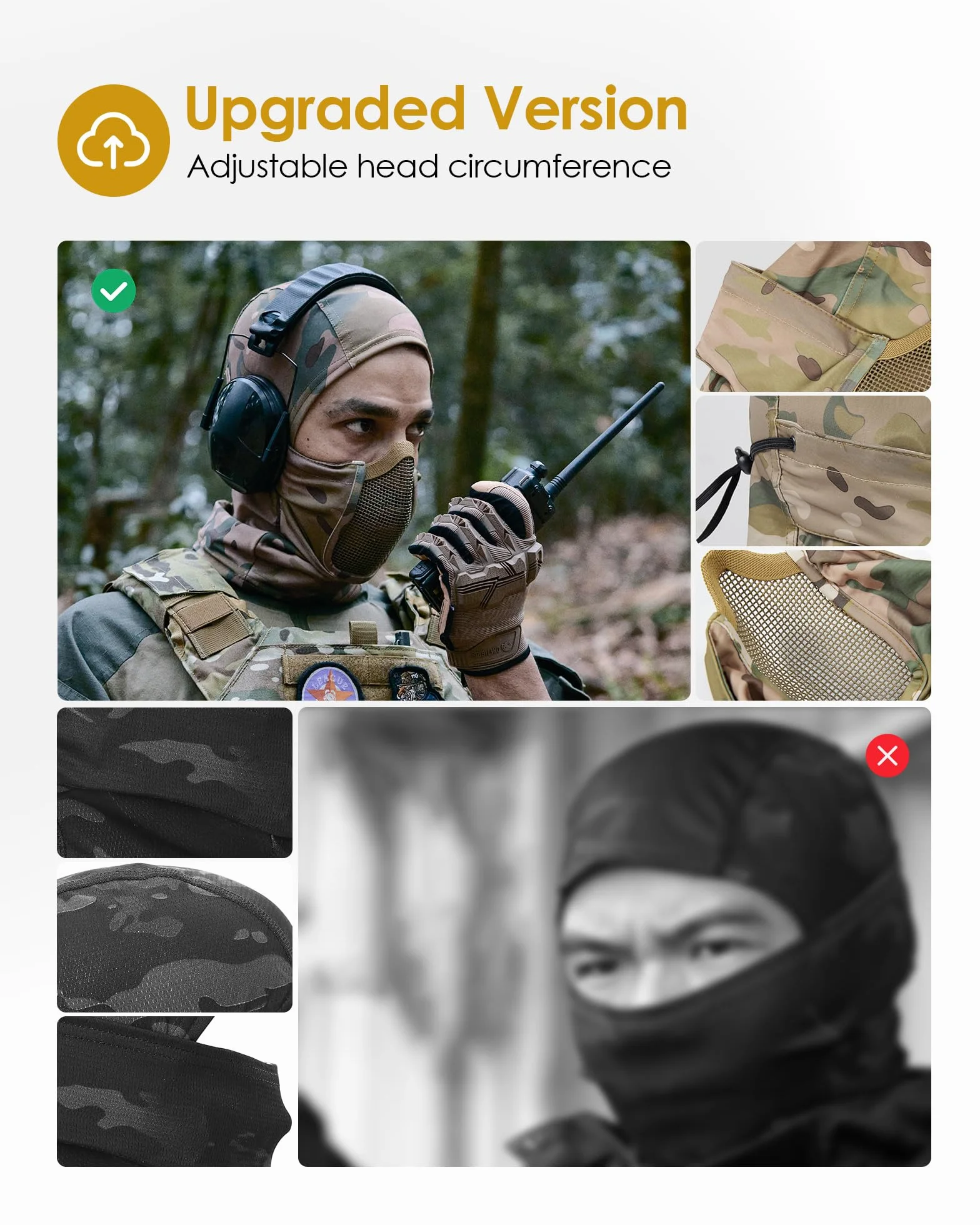 OneTigris Balaclava maska siatkowa, ochrona twarzy, taktyczna kominiarka w stylu ninja, maska pełnotwarzowa do Airsoft