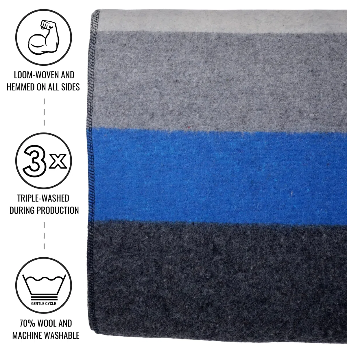 Arcturus Rainier Wool Blanket - 4.5lbs Warm, Heavy, Washable, Large | Great for Camping, Outdoors, Survival & Emergency Kits (White Blue Gray)