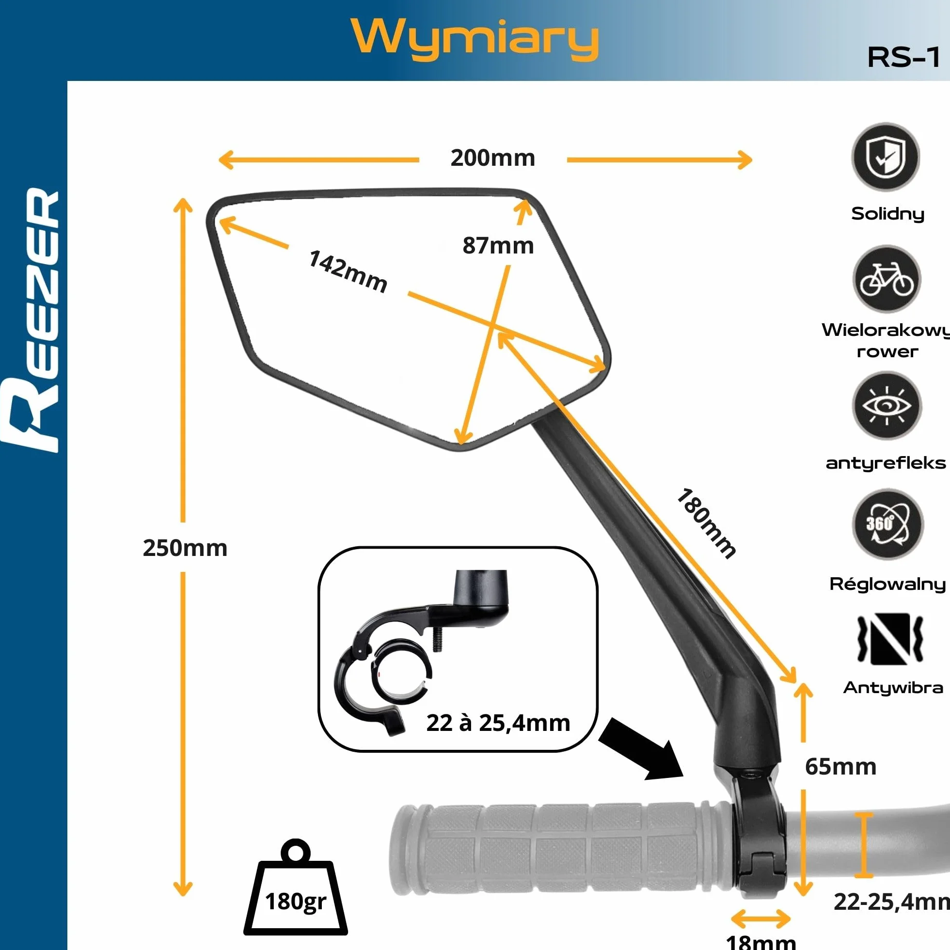 REEZER - Lusterko rowerowe - hulajnoga elektryczna - skuter - Wysokiej klasy i uniwersalny - kompatybilny ze wszystkimi modelami - Odblaskowe - Regulacja 360° PARA