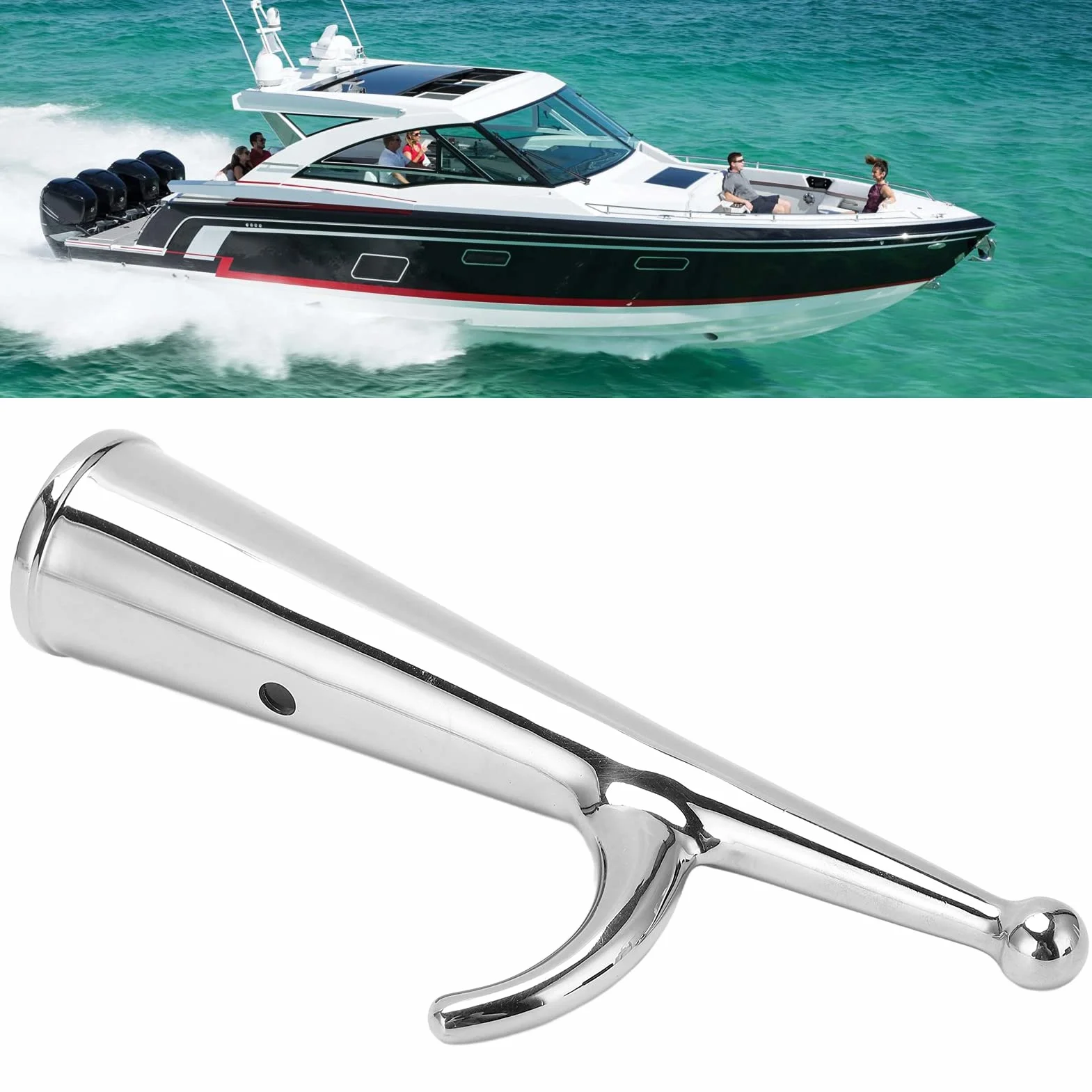 Boat Hook Attachment,316 Stainless Steel Boat Hook Head,34mm End Attachment Boat Hook Head Replacement for Docking Undocking