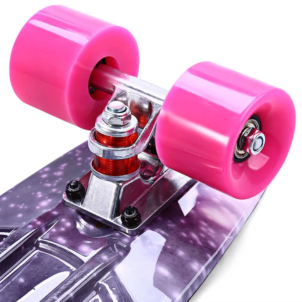 55 cm deskorolka fioletowy gwiaździste niebo wzór retro longboard mini Cruiser kompletny fioletowe koła PU