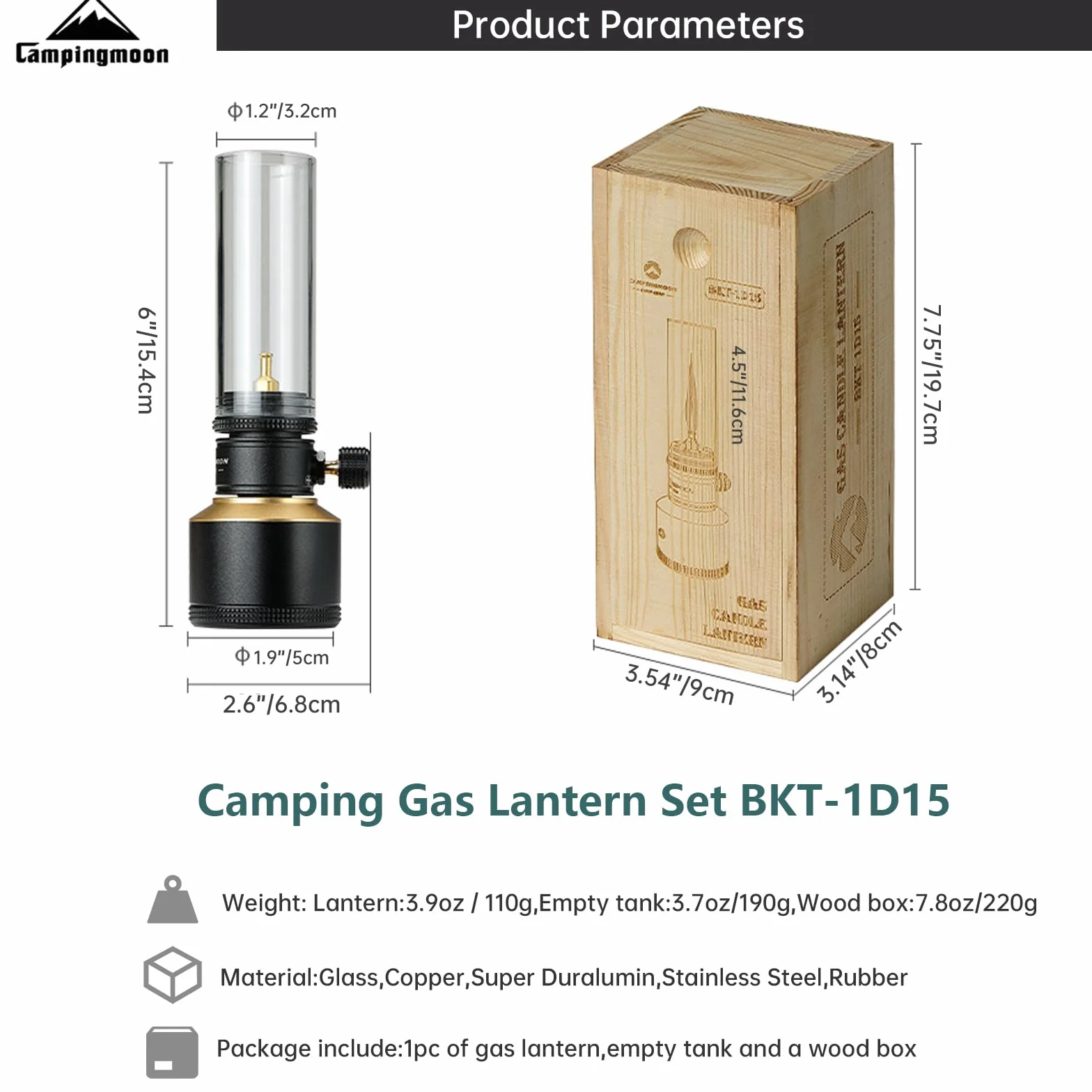 Campingmoon kempingowa lampa gazowa, przenośna latarnia gazowa, namiot zewnętrzny, lampy świecowe (BKT-1D15)