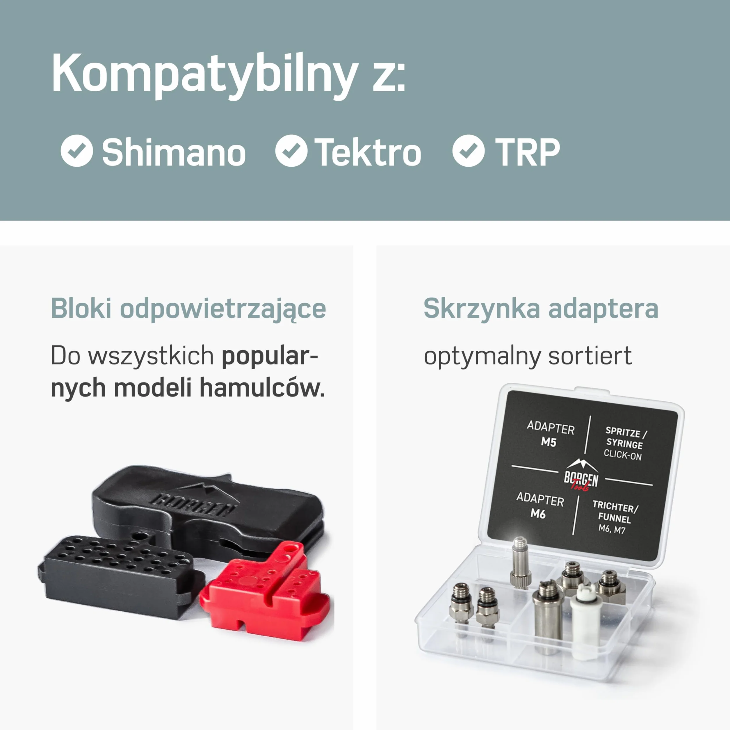 Borgen PRO Brake Bleed Kit zestaw odpowietrzający do Shimano Tektro TRP z olejem mineralnym 2× płyn hamulcowy