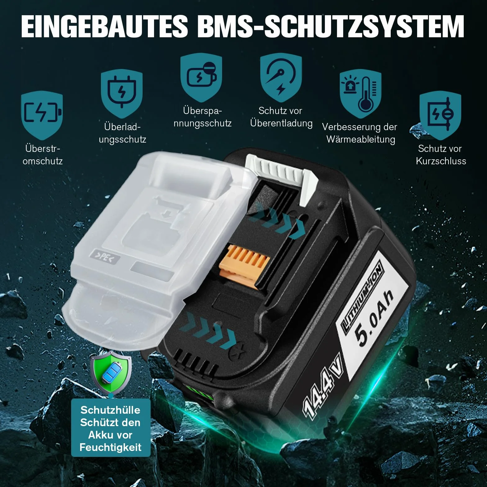 Akumulator litowo-jonowy 14,4V 5000mAh zamiennik do Makita BL1450 BL1440 BL1430 BL1415 BL1415N z wyświetlaczem LED