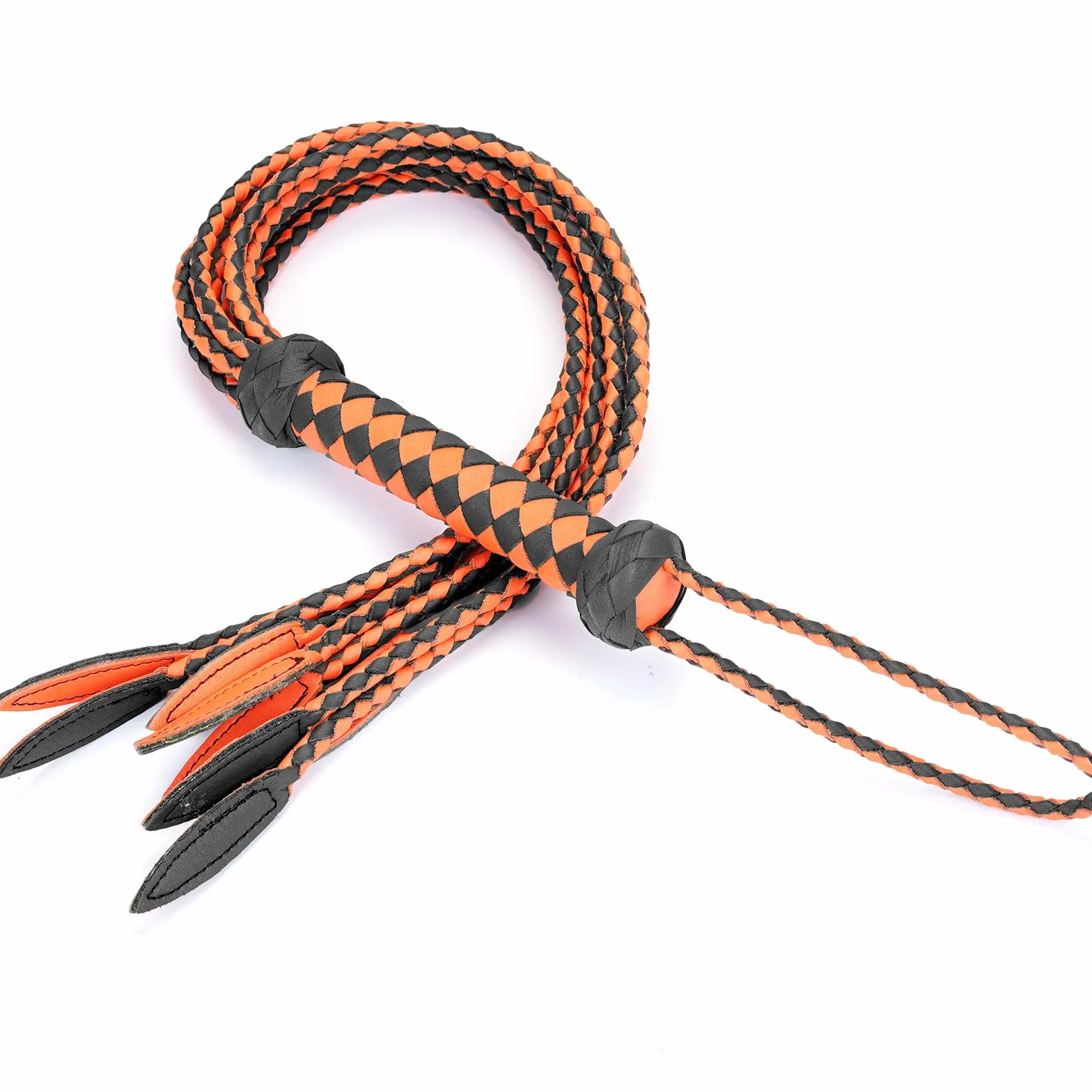 Skórzany bicz Cat-O'-Nine-Tails Whip, uchwyt 23 cm, ogon 59 cm, ręcznie robiony, czarny