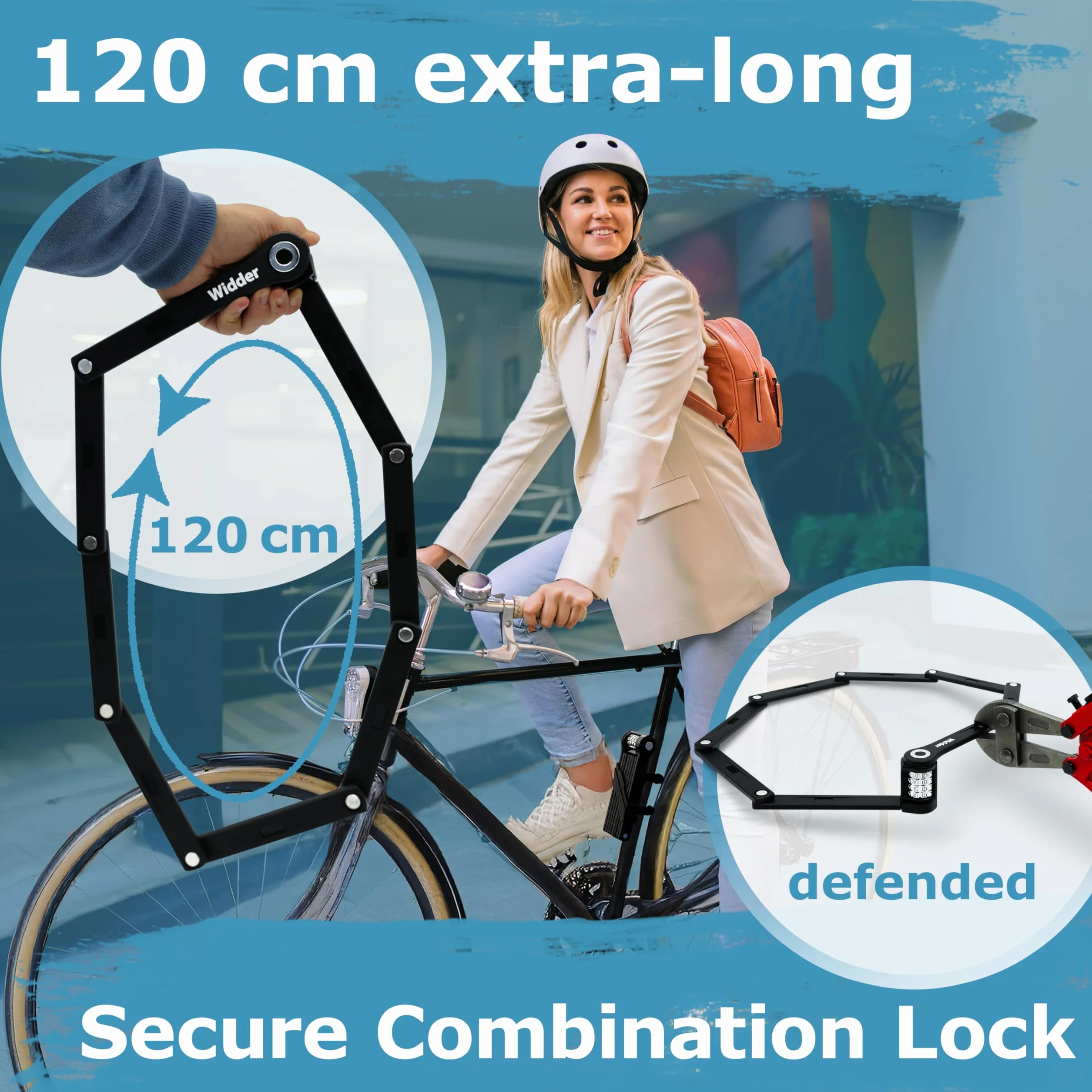 WIDDER 120cm Zamek rowerowy składany szyfrowy Poziom Tytan-Stal 15 z uchwytem