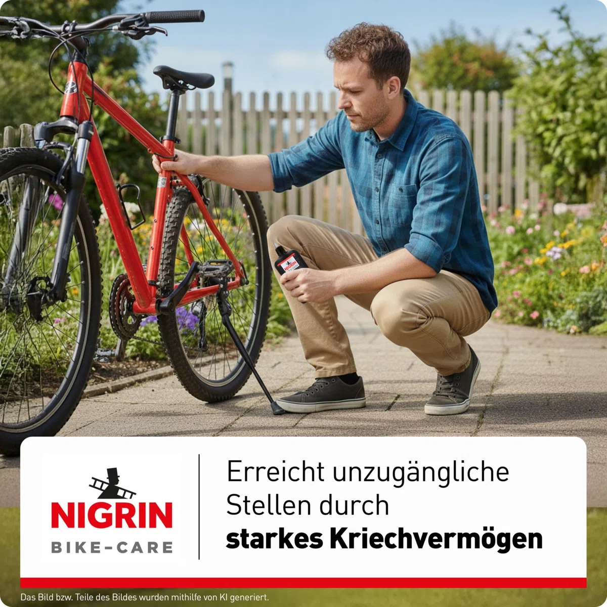 NIGRIN BIKE-CARE olej drobnoziarnisty | butelka 100 ml | olej do mechaniki precyzyjnej | do hobby i warsztatu | bez żywicy i kwasów | szary