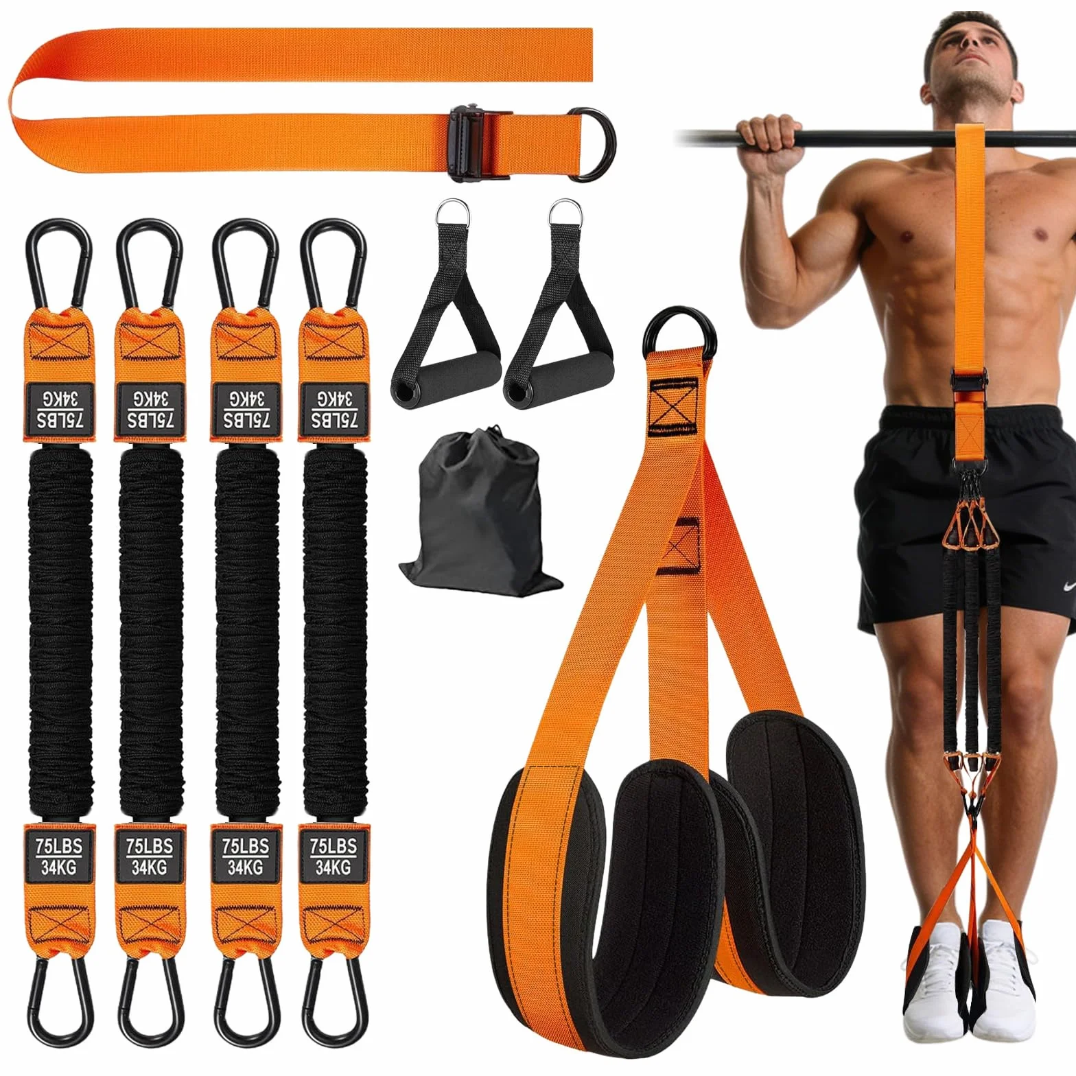 Flintronic Taśmy pomocnicze do podciągania, taśmy oporowe z 5 paskami, dwa stabilne pedały podnóżka, dwa uchwyty, taśma do podciągania dla początkujących