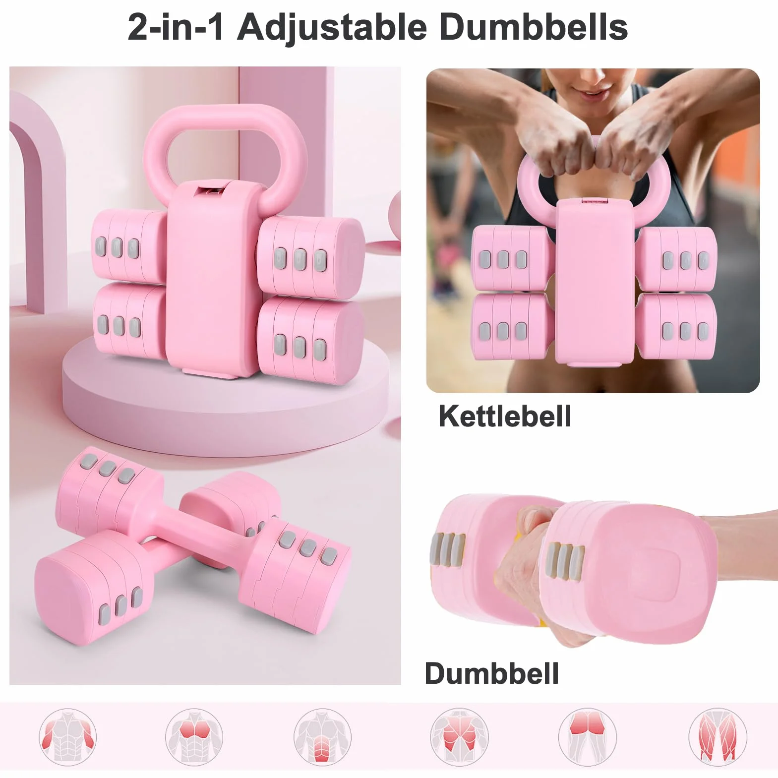 ZhaoCo Zestaw Regulowanych Hantli 2 w 1 1-2,5 kg Kettlebell