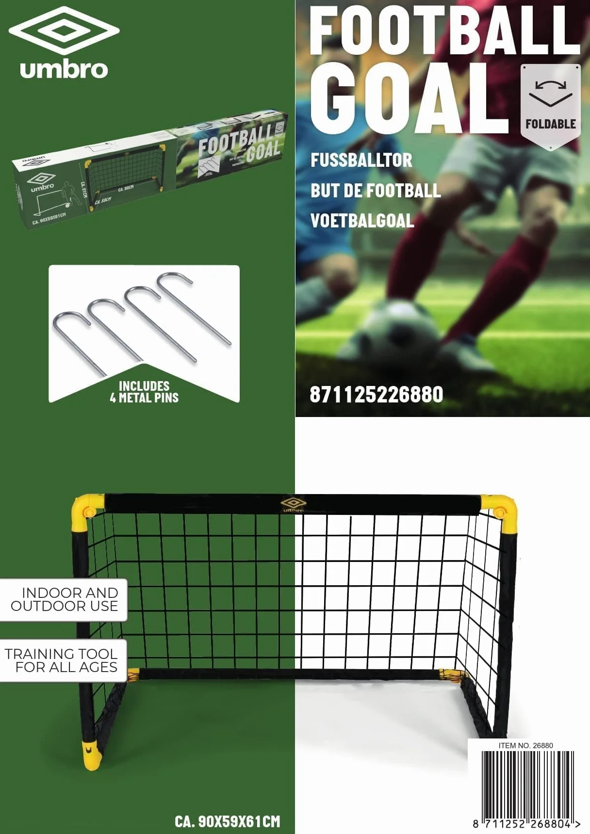 Umbro Bramka do Piłki Nożnej Składana 90 x 59 x 61 cm Dla Dzieci i Dorosłych
