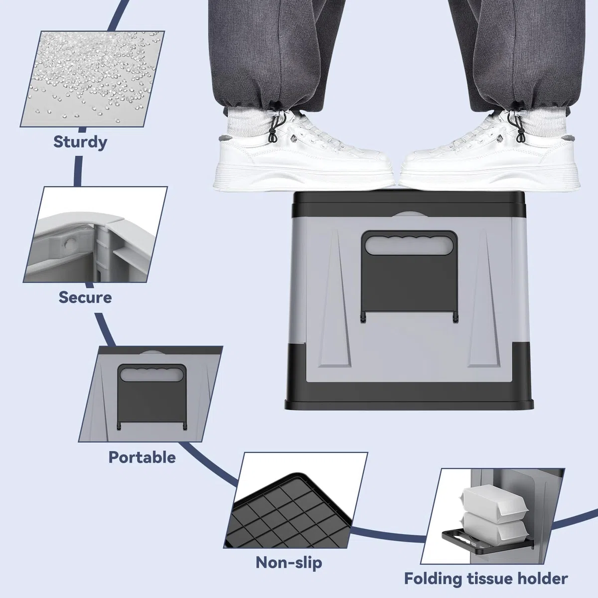 OTraki Przenośna toaleta kempingowa przenośna toaleta z koagulantem Potty Camper z uchwytem na chusteczki nośność do 150 kg na kemping, wędrówki, podróże, wędkowanie